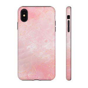 Pink Marble Tough Phone Case — Protective iPhone Cover with Gold Vein Design