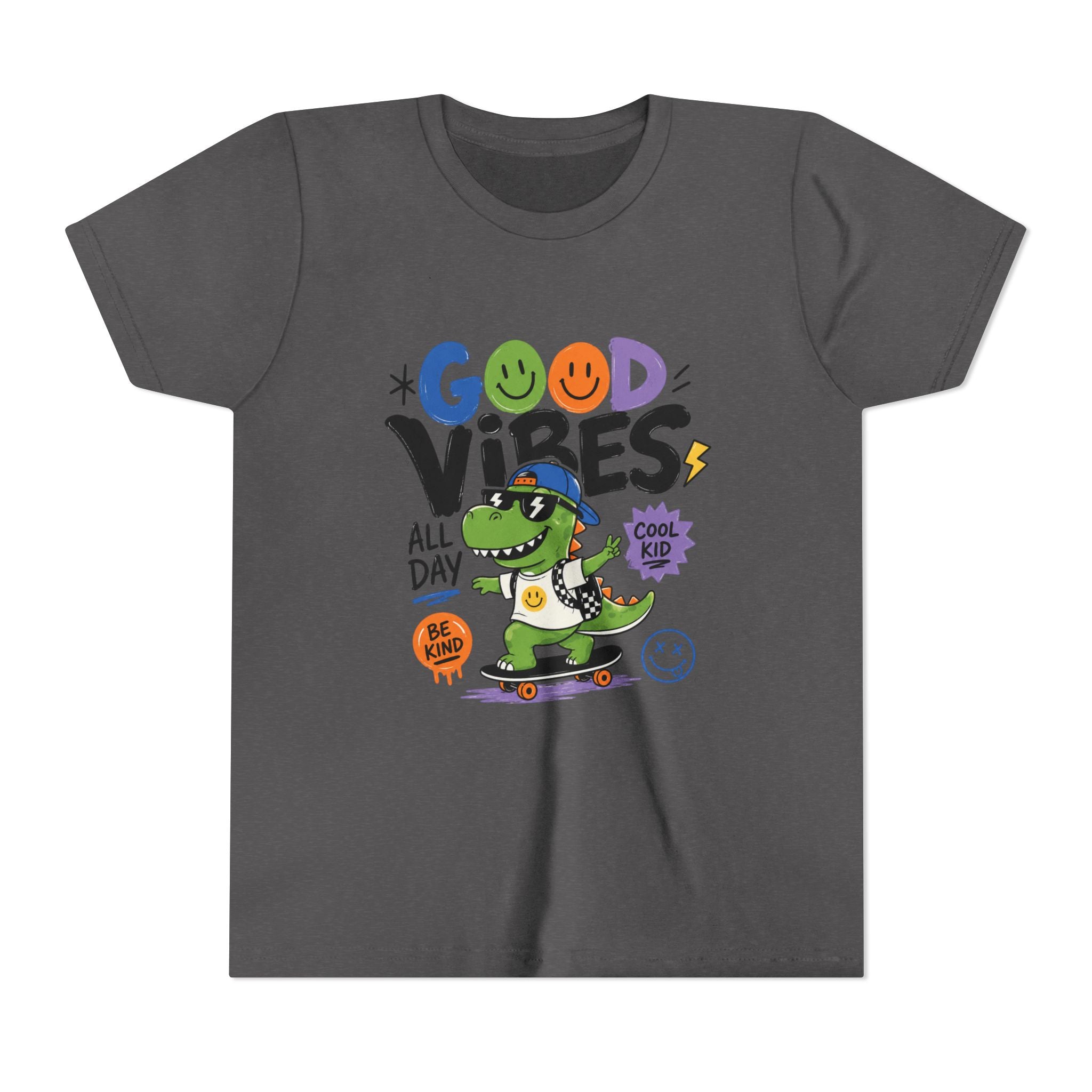 Good Vibes Skate Dino Youth Tee – Cool Kid Graphic Shirt