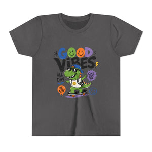 Good Vibes Skate Dino Youth Tee – Cool Kid Graphic Shirt
