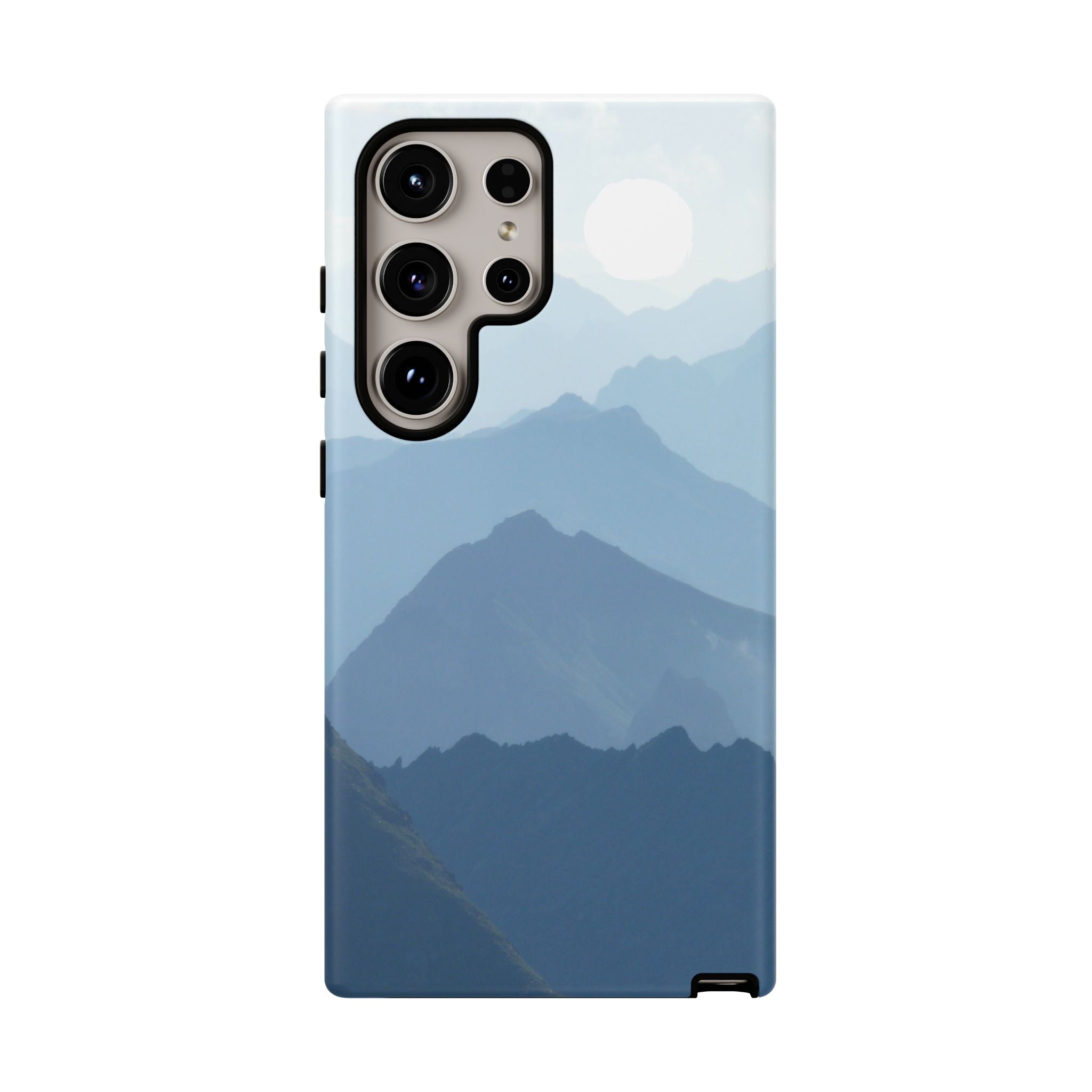 Mountain Sunrise Tough Phone Case — Blue Layered Peaks Protective Cover