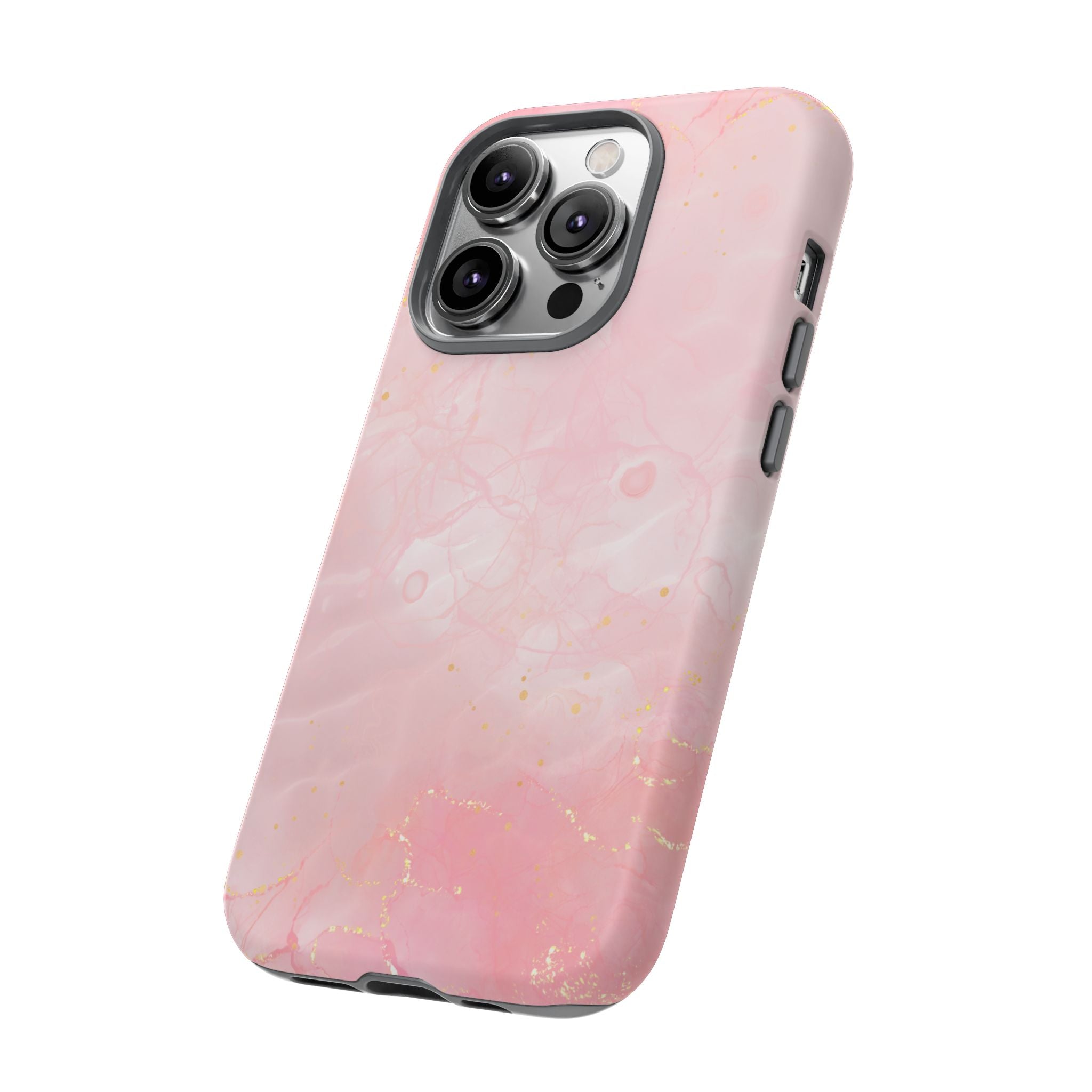 Pink Marble Tough Phone Case — Protective iPhone Cover with Gold Vein Design