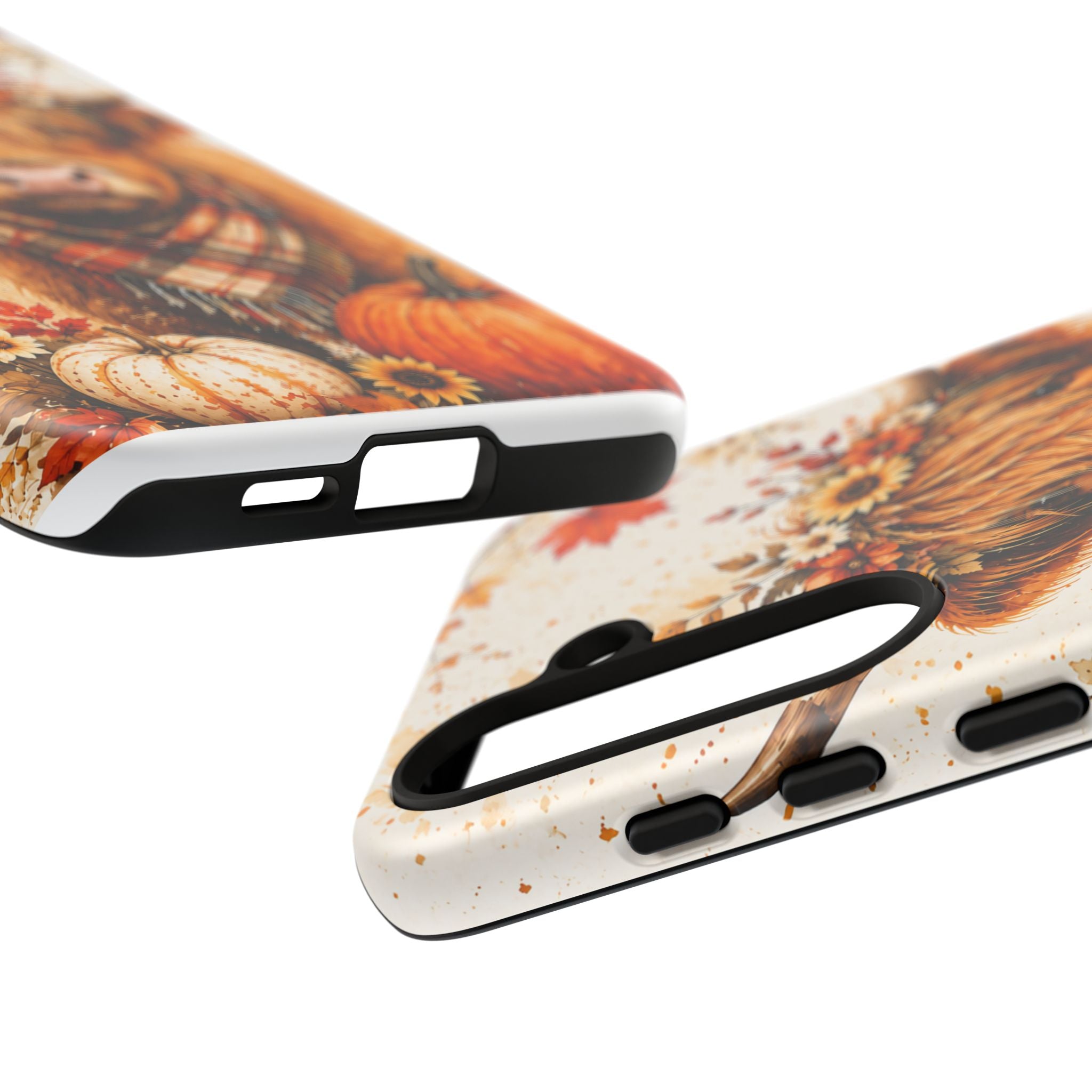 Autumn Highland Cow Phone Case — Fall Pumpkin & Sunflower Tough Case