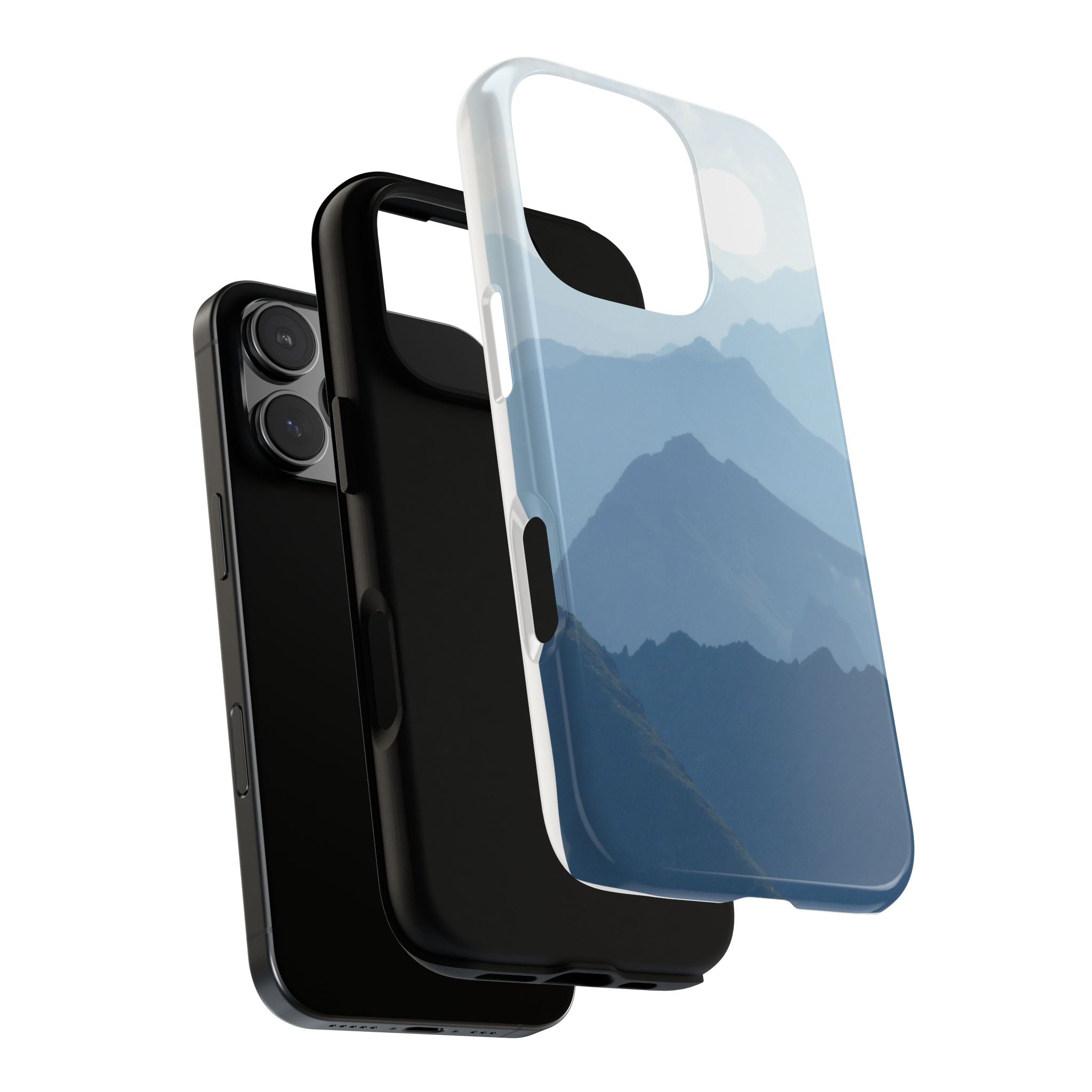 Mountain Sunrise Tough Phone Case — Blue Layered Peaks Protective Cover