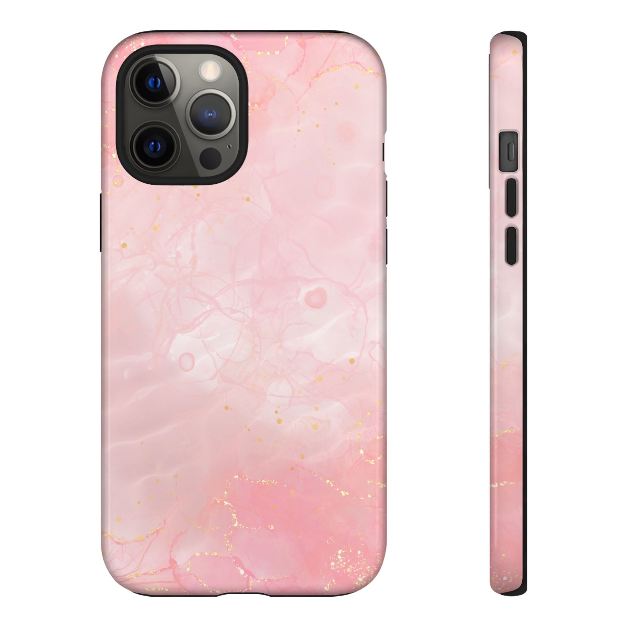 Pink Marble Tough Phone Case — Protective iPhone Cover with Gold Vein Design