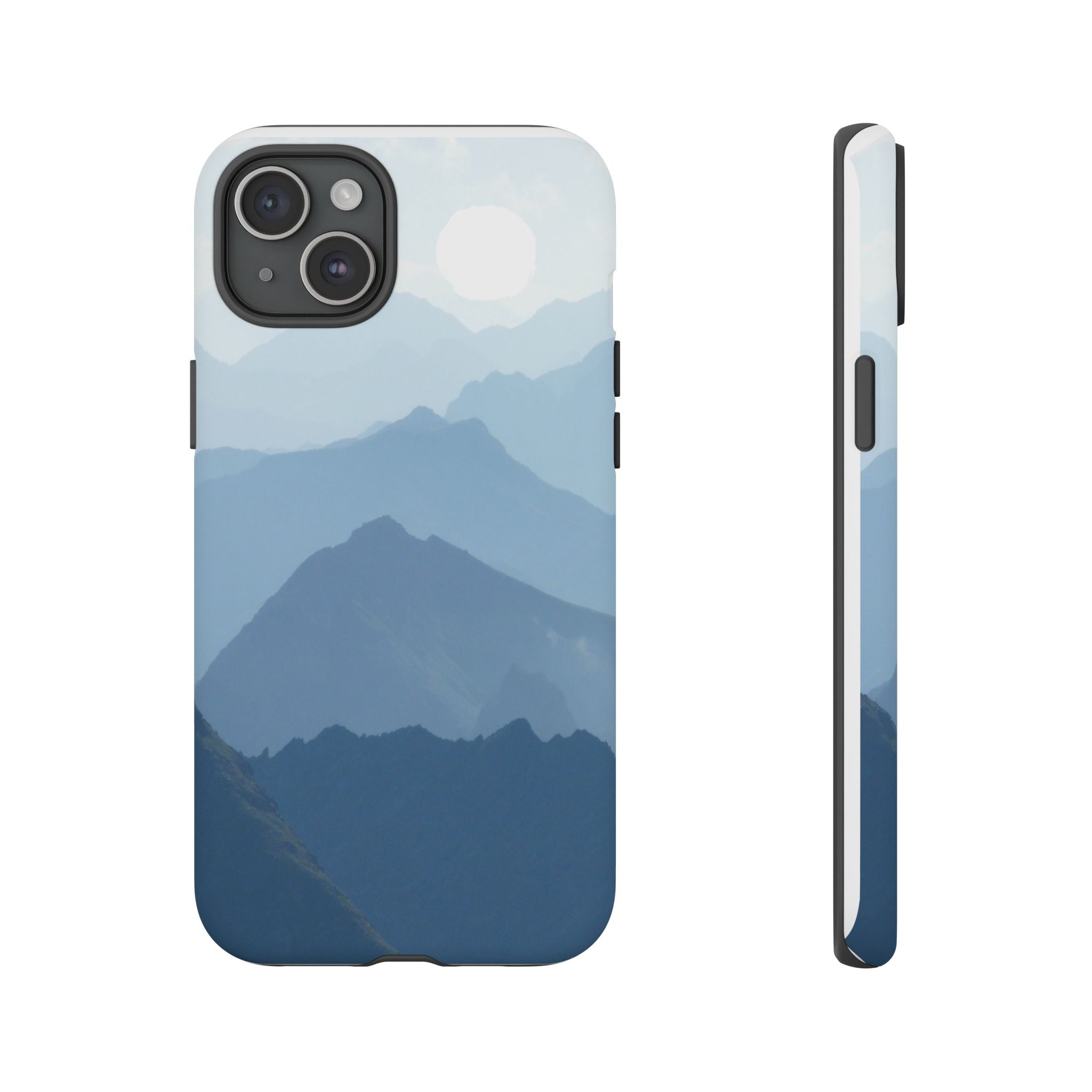 Mountain Sunrise Tough Phone Case — Blue Layered Peaks Protective Cover