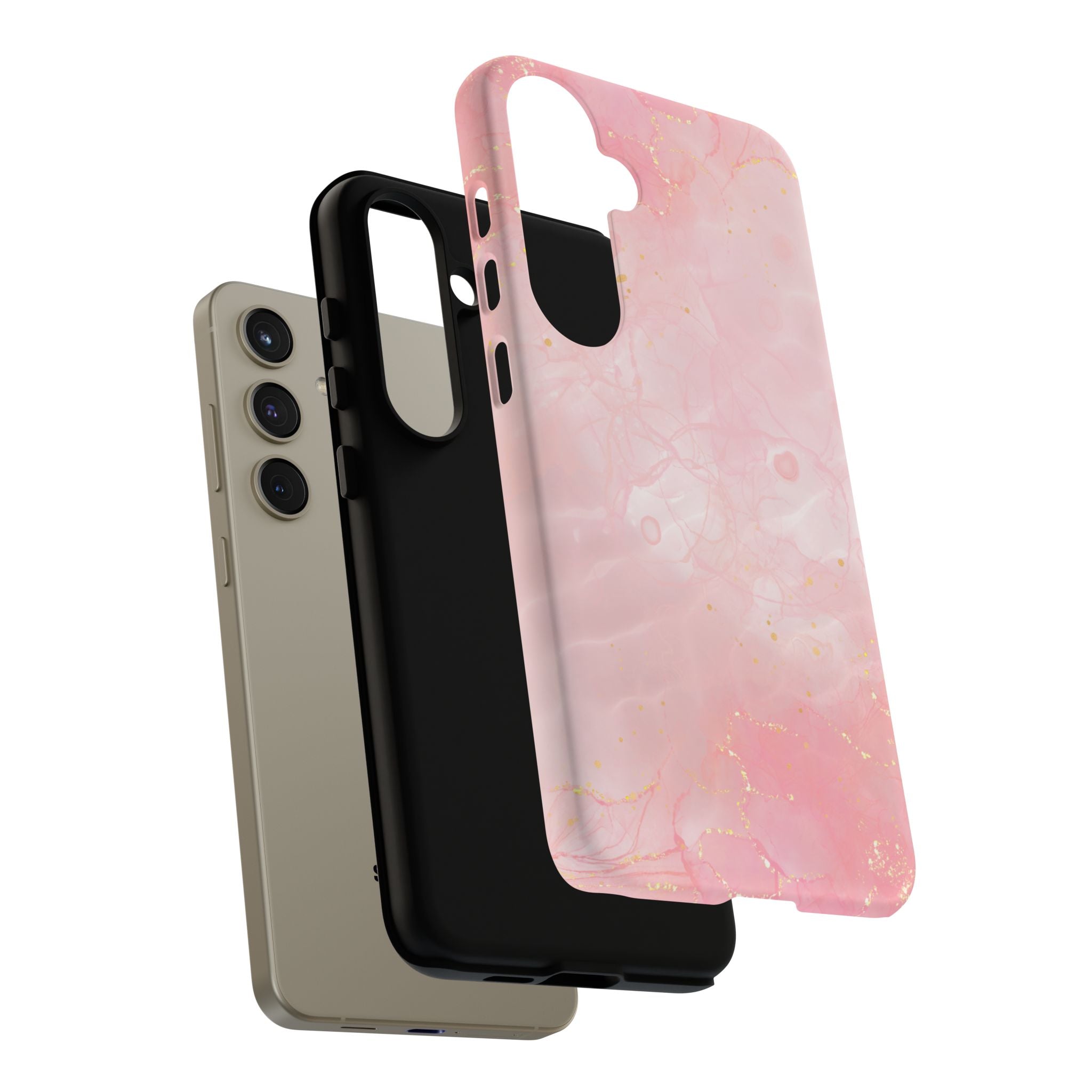 Pink Marble Tough Phone Case — Protective iPhone Cover with Gold Vein Design
