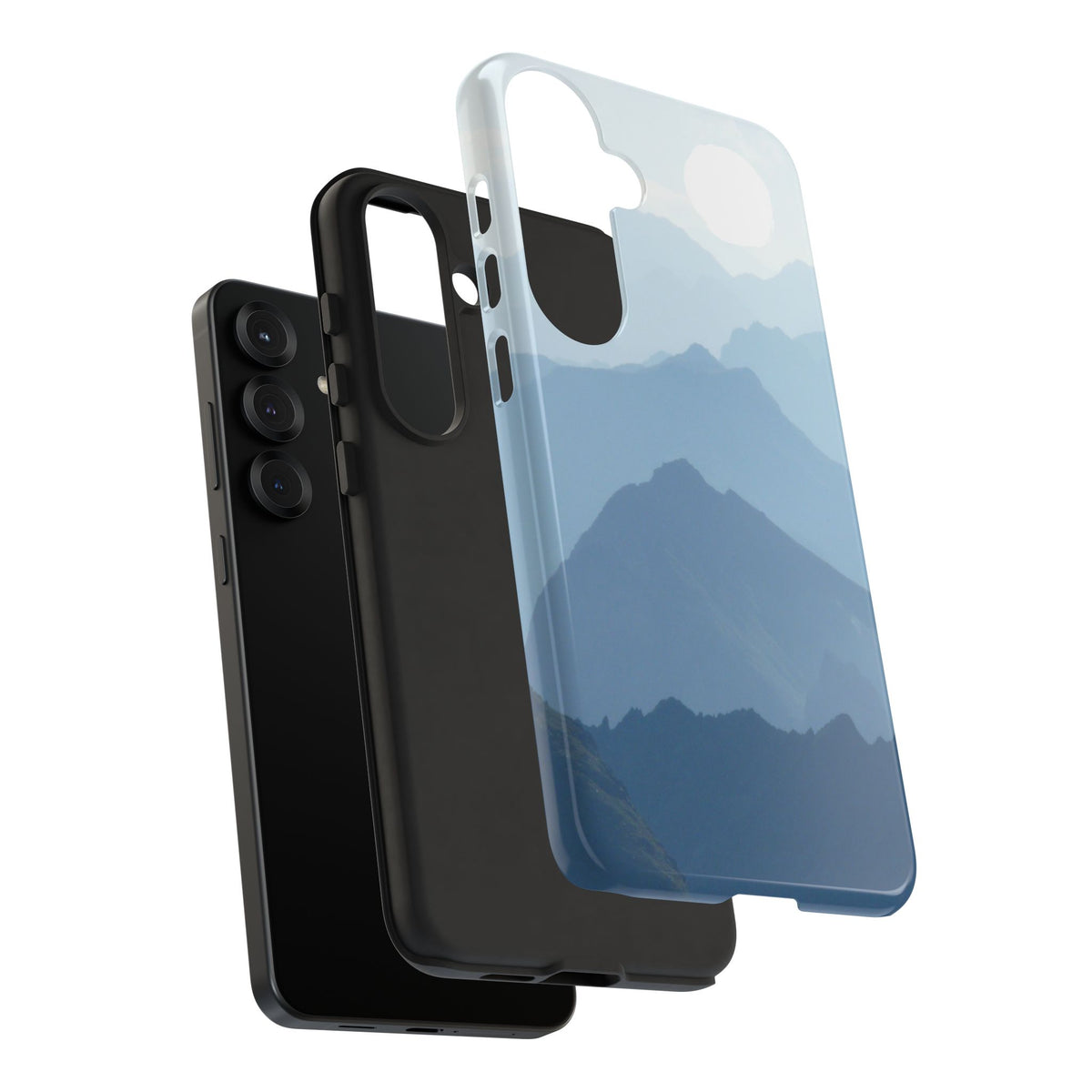 Mountain Sunrise Tough Phone Case — Blue Layered Peaks Protective Cover