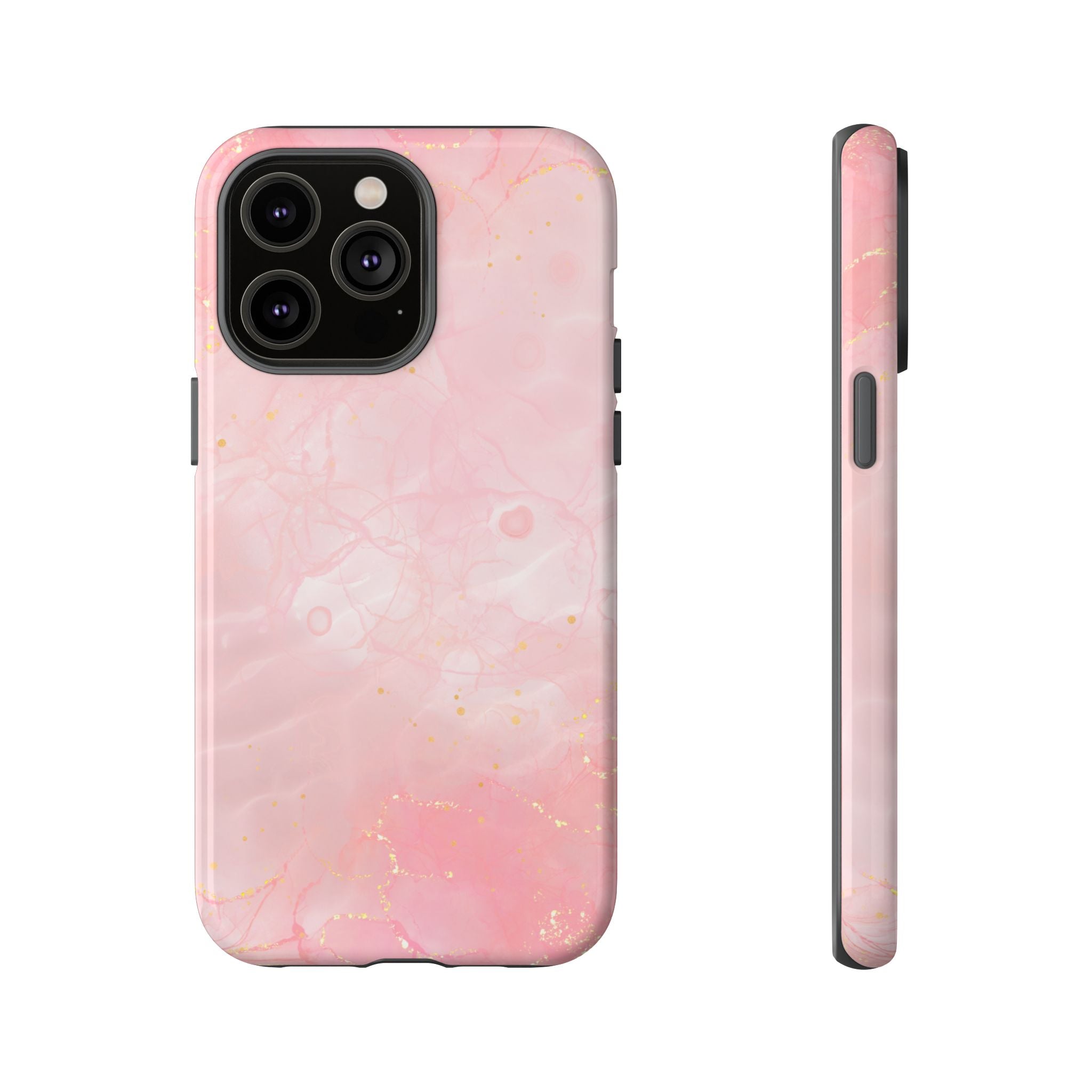 Pink Marble Tough Phone Case — Protective iPhone Cover with Gold Vein Design