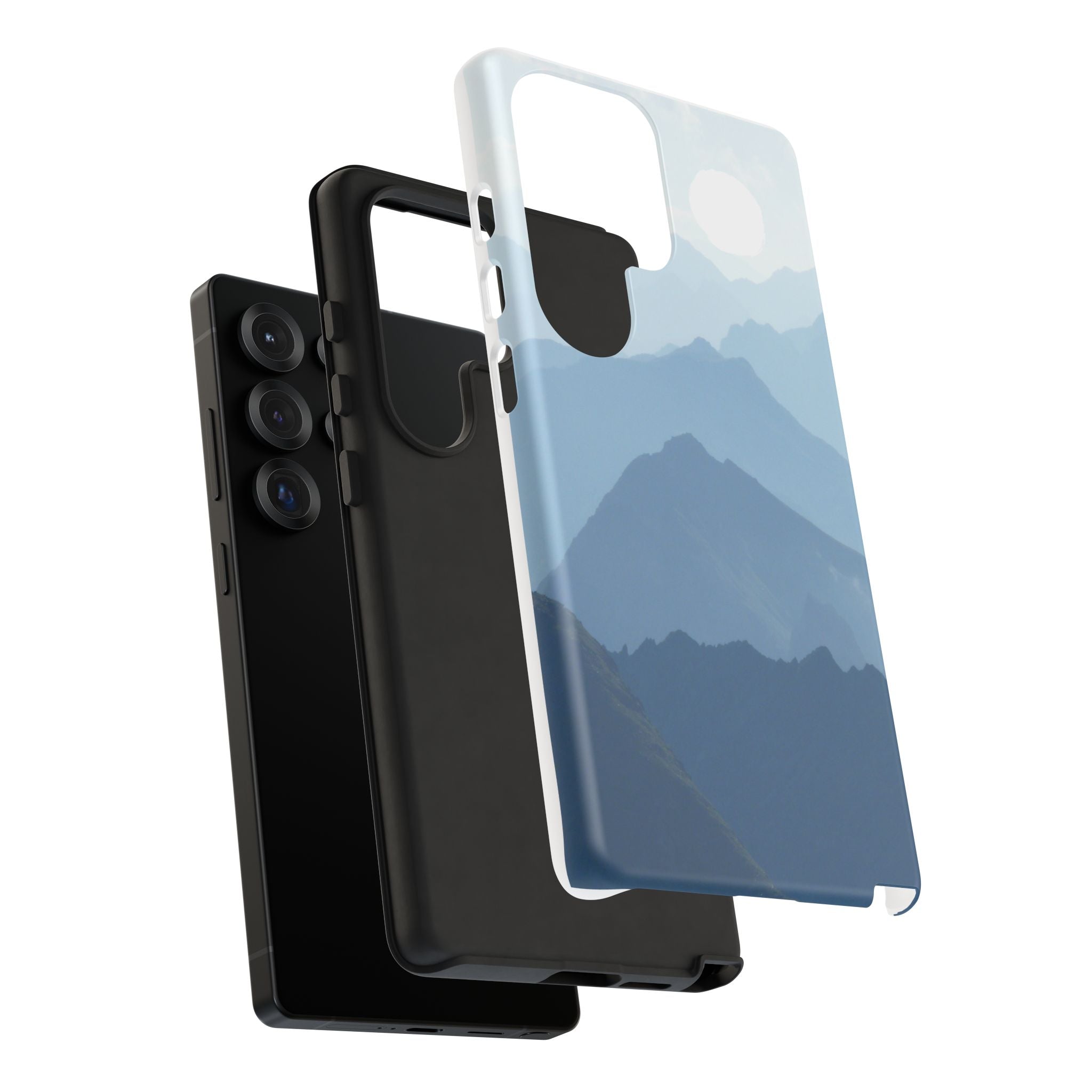 Mountain Sunrise Tough Phone Case — Blue Layered Peaks Protective Cover