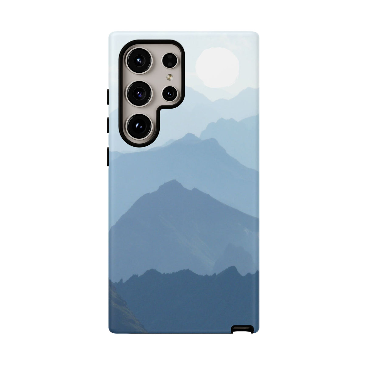 Mountain Sunrise Tough Phone Case — Blue Layered Peaks Protective Cover