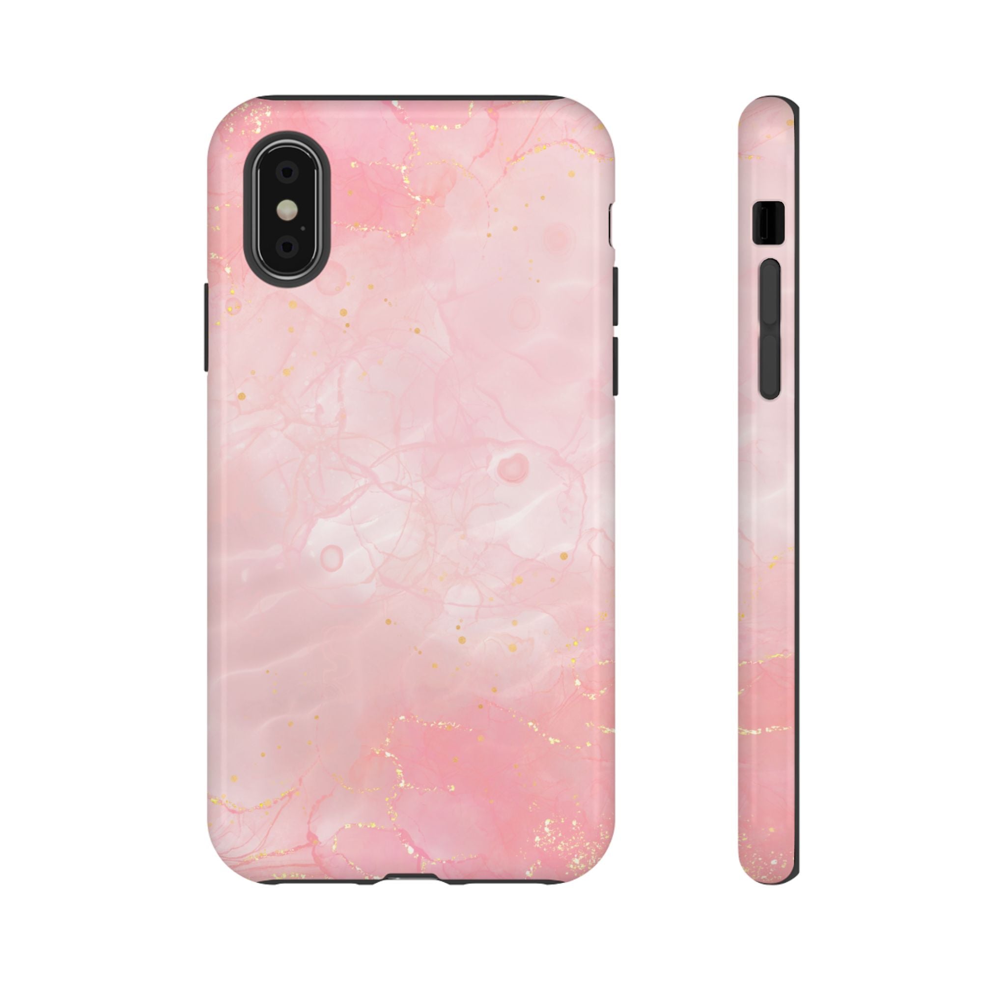 Pink Marble Tough Phone Case — Protective iPhone Cover with Gold Vein Design