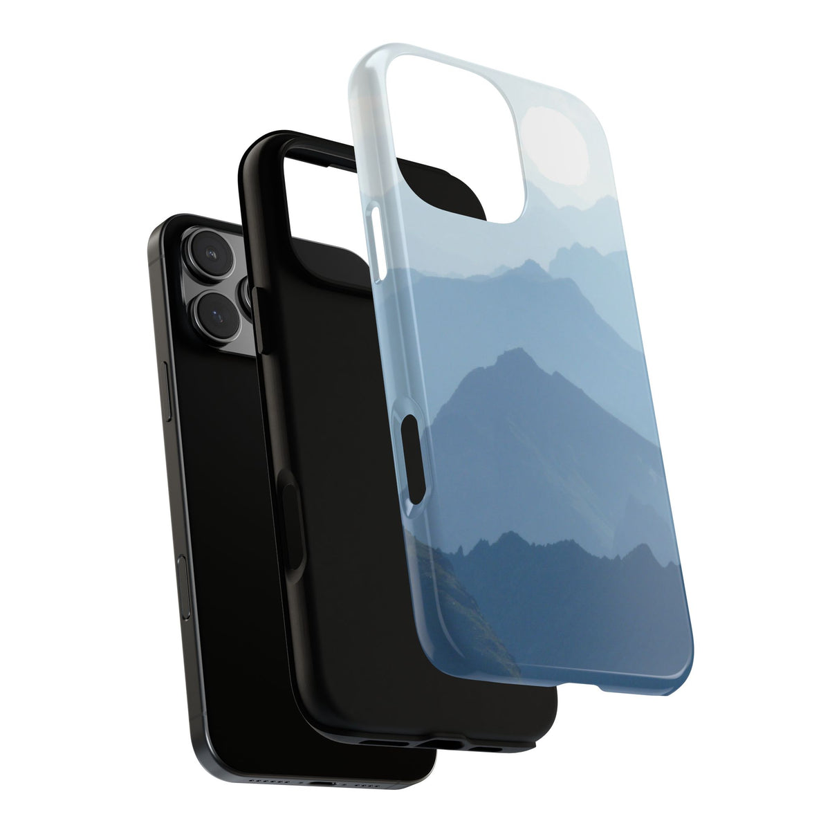 Mountain Sunrise Tough Phone Case — Blue Layered Peaks Protective Cover