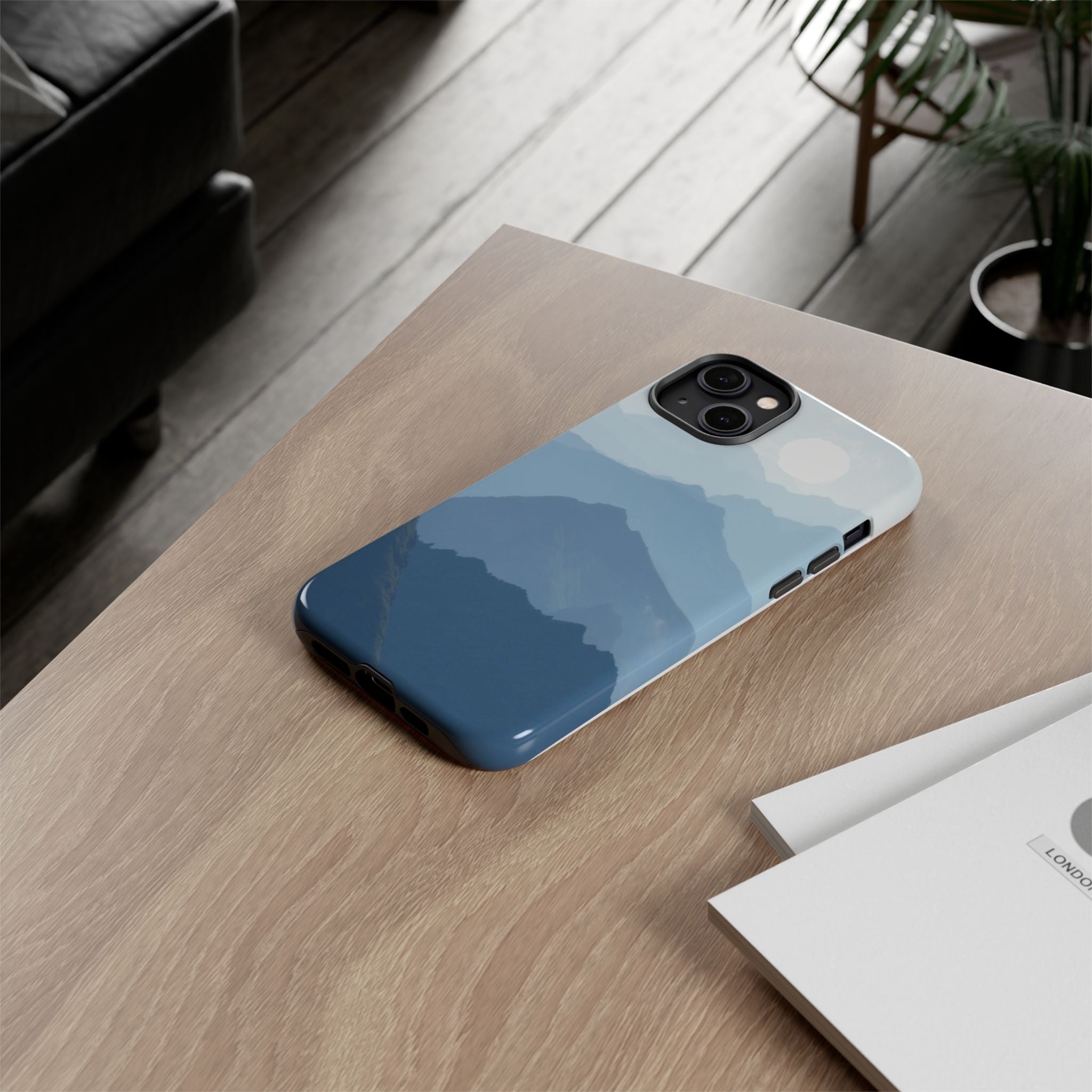Mountain Sunrise Tough Phone Case — Blue Layered Peaks Protective Cover