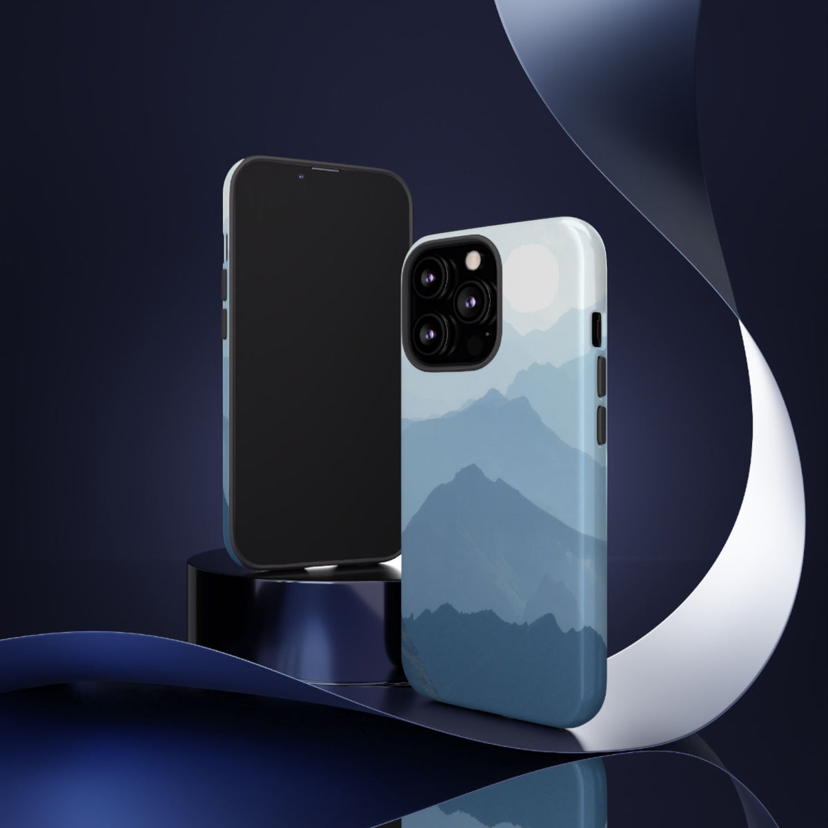 Mountain Sunrise Tough Phone Case — Blue Layered Peaks Protective Cover