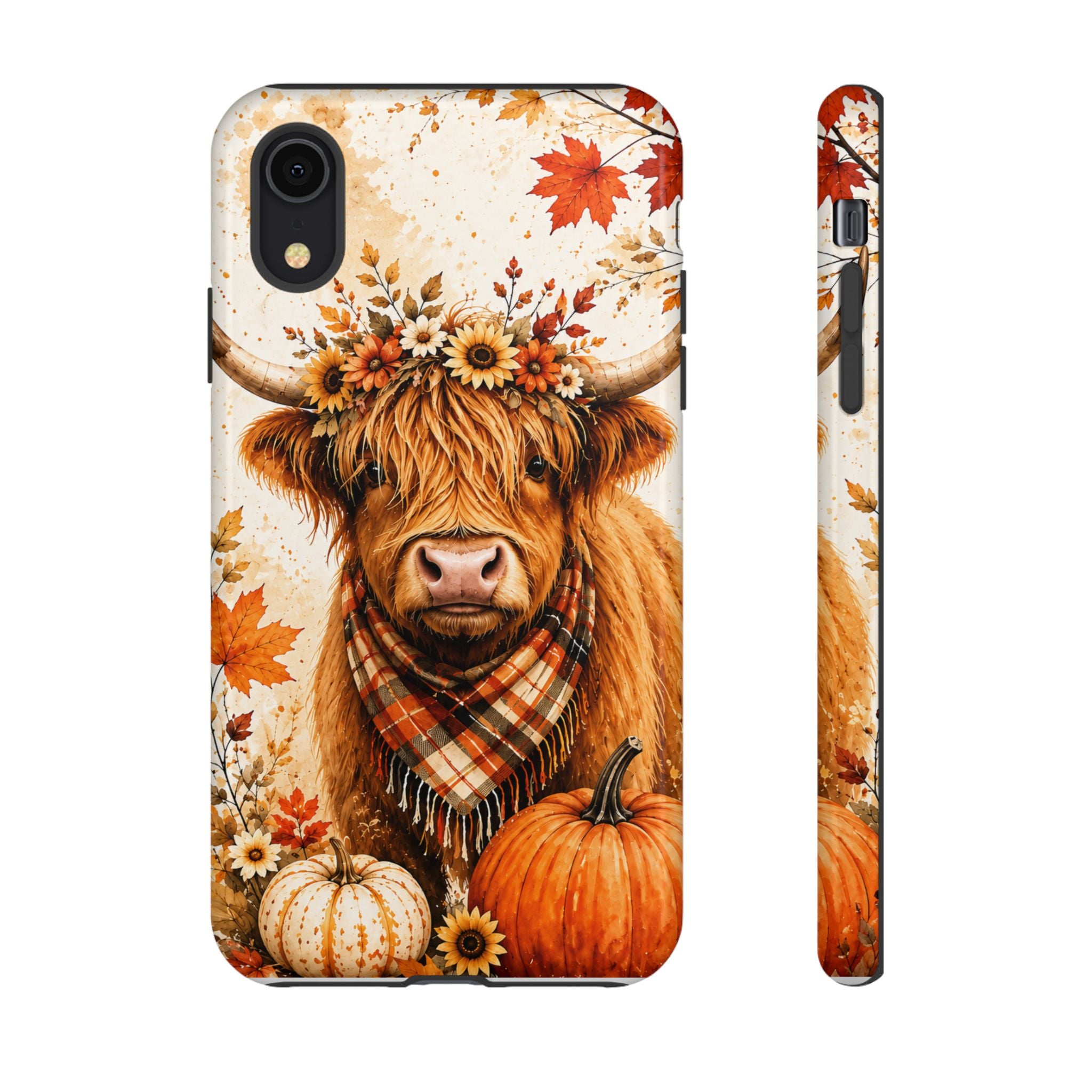 Autumn Highland Cow Phone Case — Fall Pumpkin & Sunflower Tough Case
