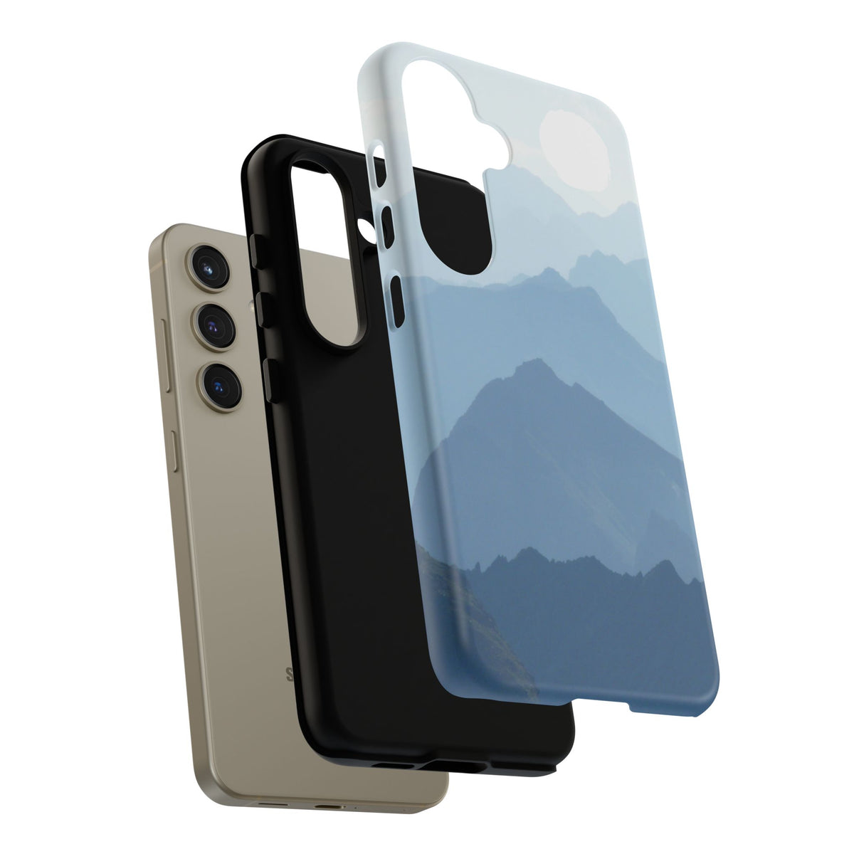 Mountain Sunrise Tough Phone Case — Blue Layered Peaks Protective Cover