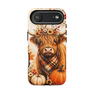 Autumn Highland Cow Phone Case — Fall Pumpkin & Sunflower Tough Case