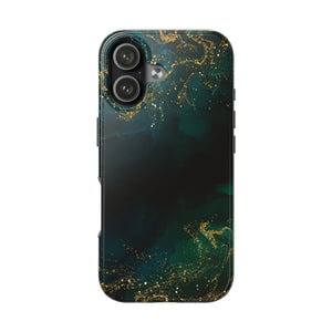 Emerald Marble Tough Phone Case — Dark Green & Gold Abstract Drop-Proof Cover