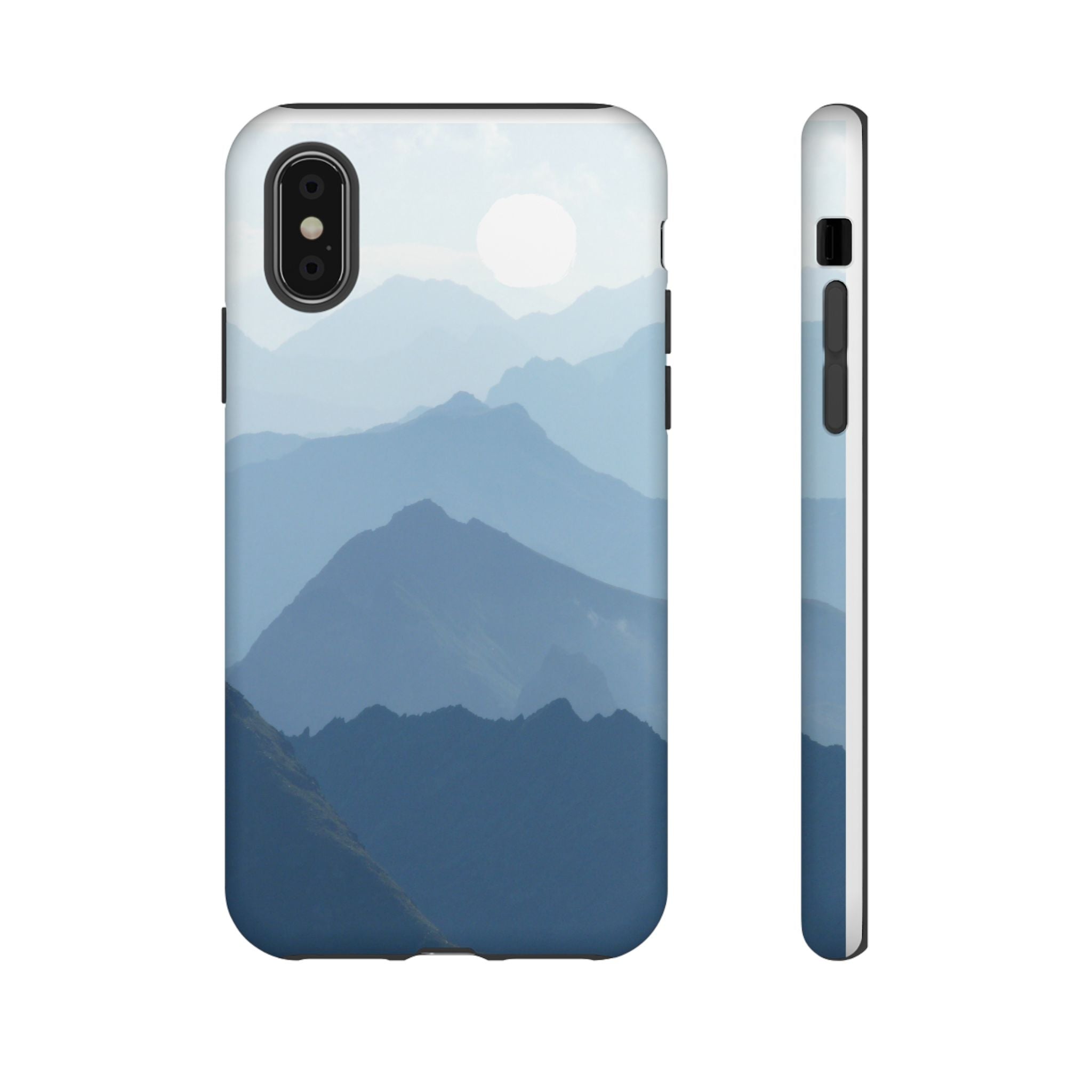 Mountain Sunrise Tough Phone Case — Blue Layered Peaks Protective Cover