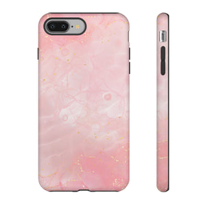 Pink Marble Tough Phone Case — Protective iPhone Cover with Gold Vein Design