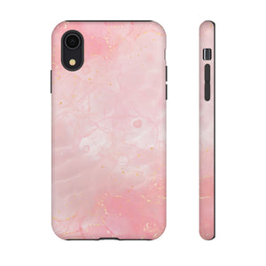 Pink Marble Tough Phone Case — Protective iPhone Cover with Gold Vein Design