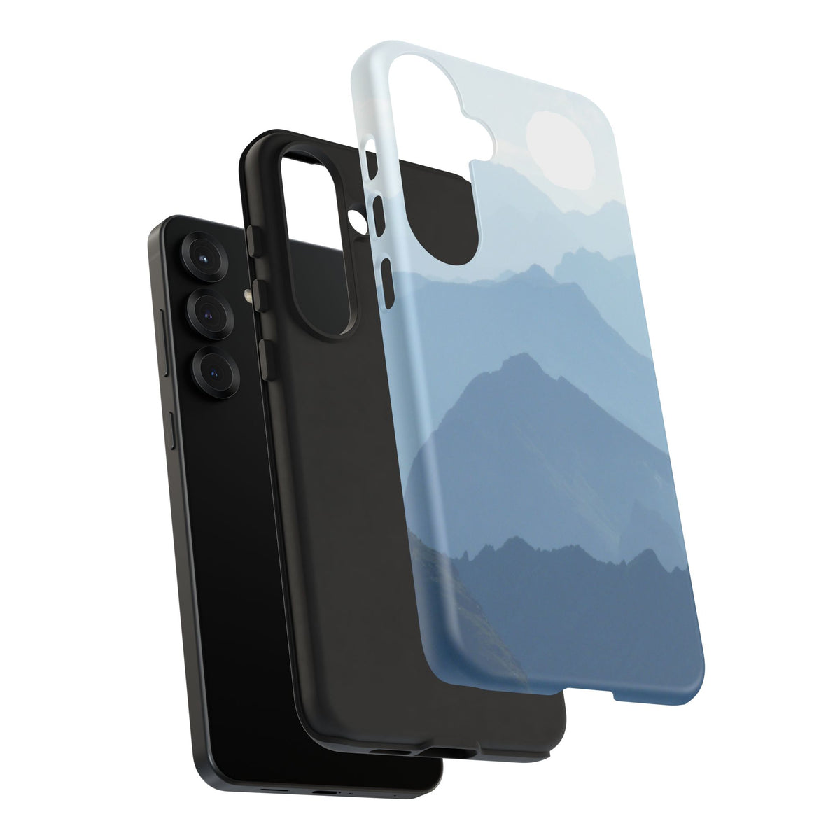 Mountain Sunrise Tough Phone Case — Blue Layered Peaks Protective Cover