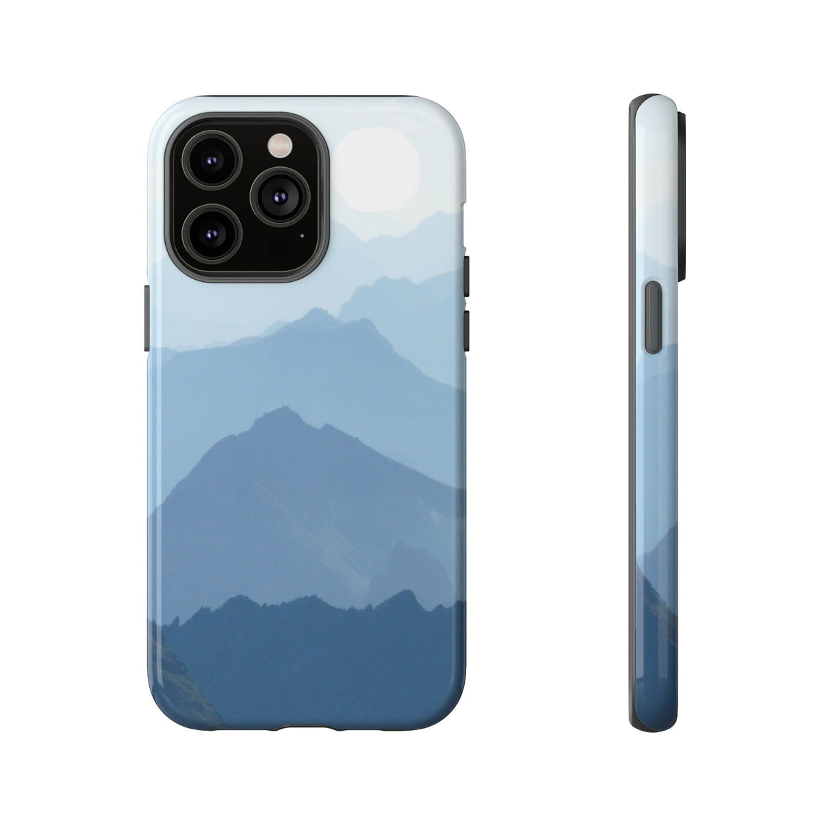 Mountain Sunrise Tough Phone Case — Blue Layered Peaks Protective Cover