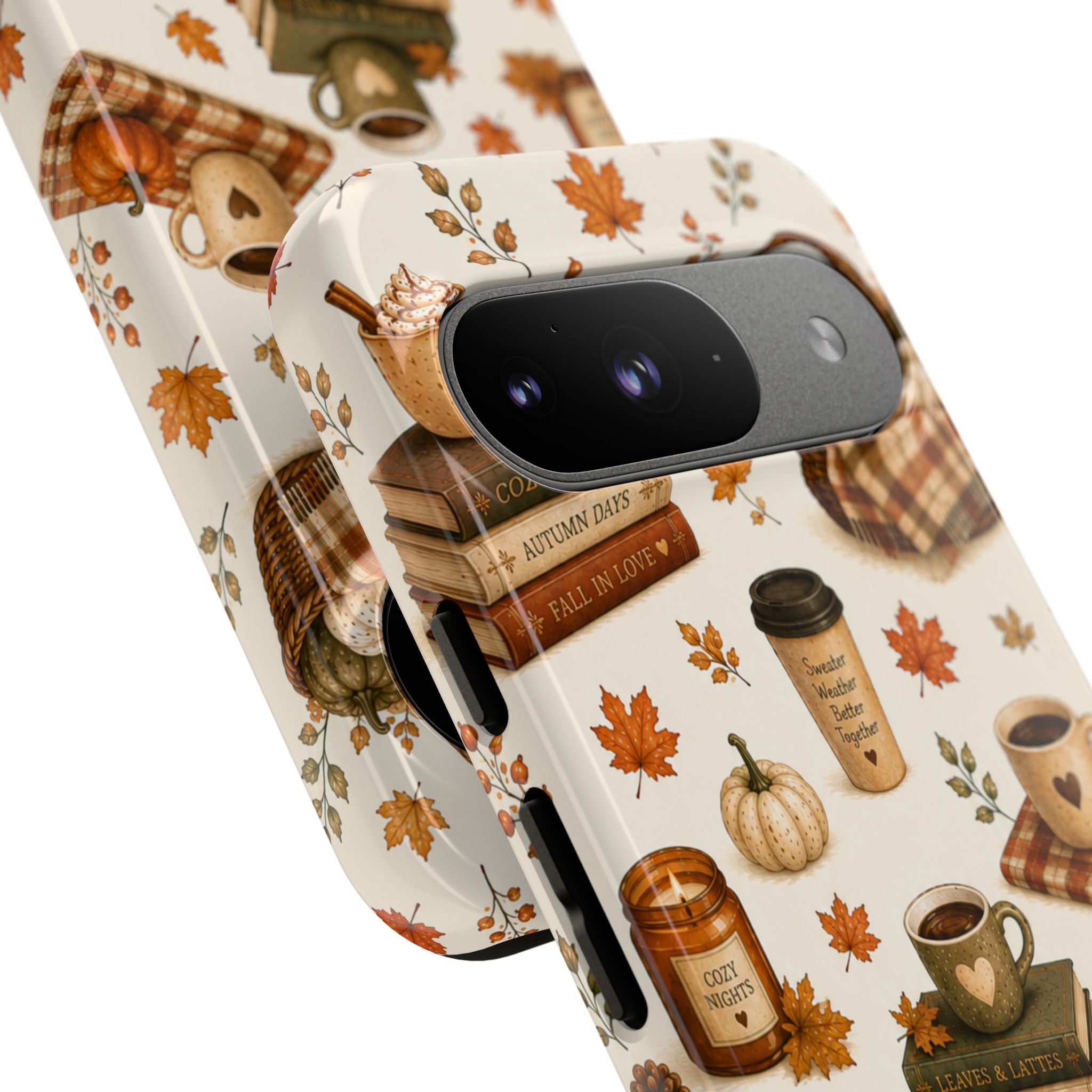 Autumn Cozy Phone Case — Fall Pumpkins, Coffee & Books Pattern