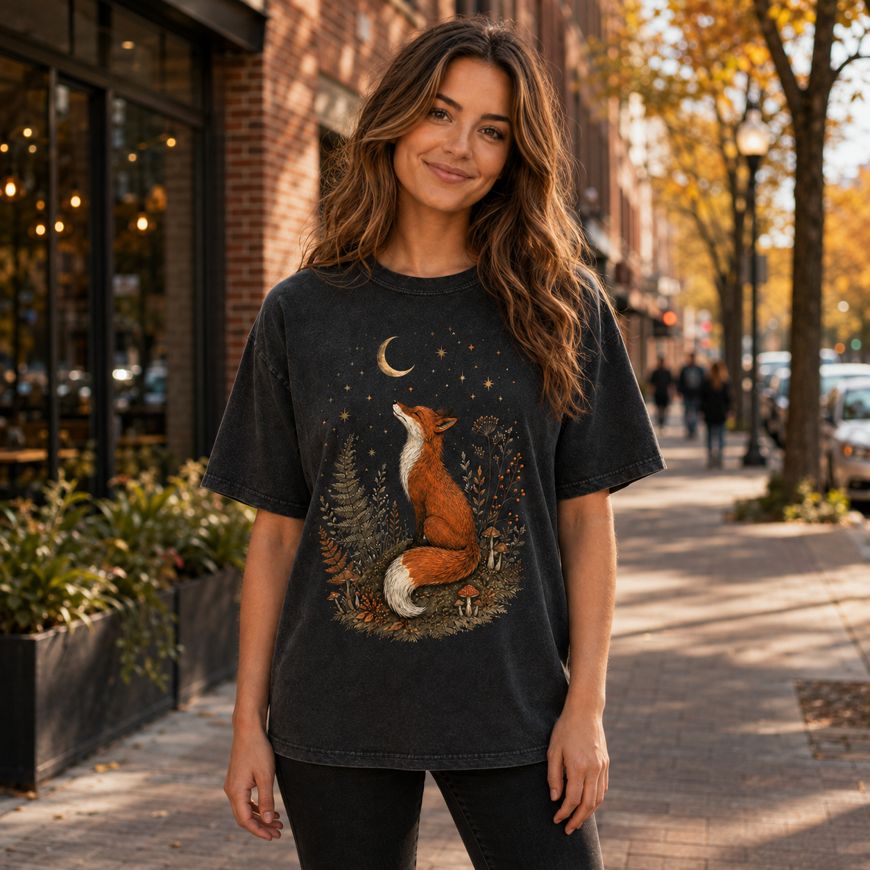 Fox Moon T-Shirt — Whimsical Night Forest Graphic Tee