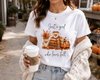 Fall Graphic T-Shirt — "Just a Girl Who Loves Fall" Cozy Pumpkin & Coffee Tee
