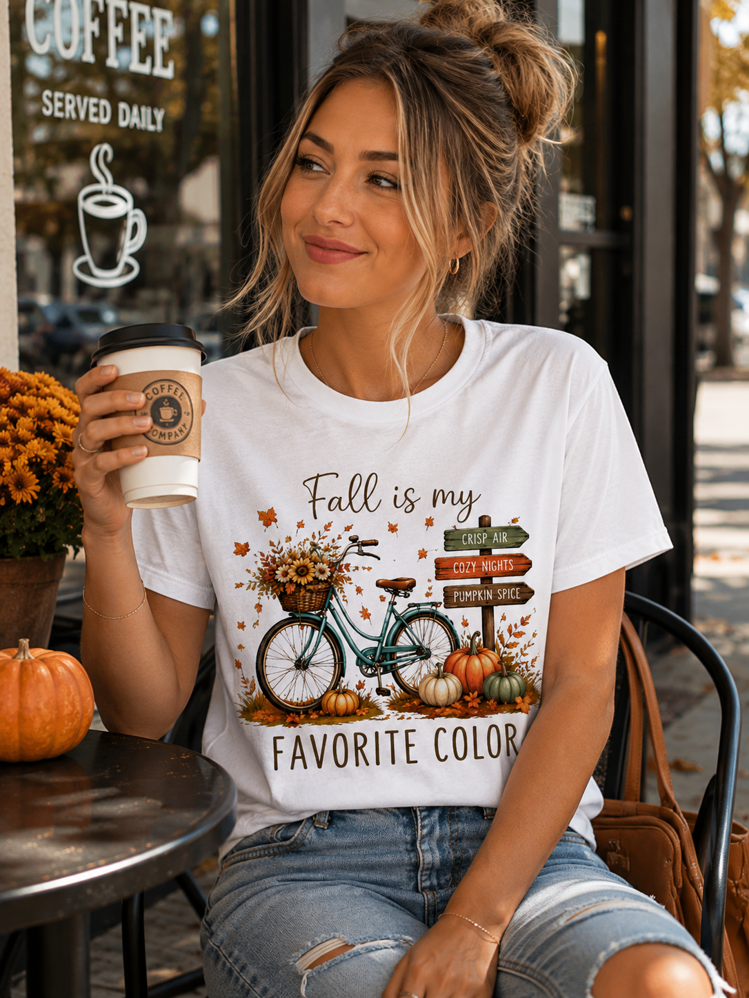 Fall Is My Favorite Color T-Shirt — Autumn Bike, Pumpkins & Cozy Signs