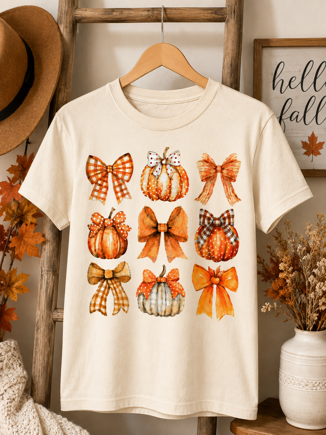 Kids Fall Pumpkin & Bows Tee – Autumn Harvest Youth Shirt