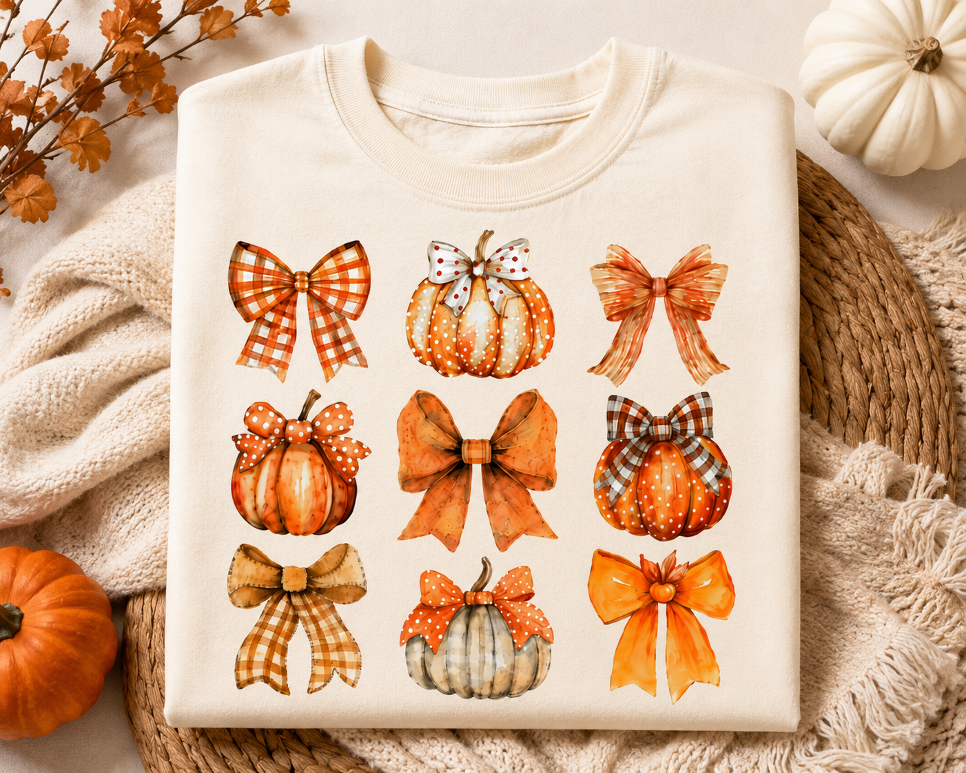 Kids Fall Pumpkin & Bows Tee – Autumn Harvest Youth Shirt