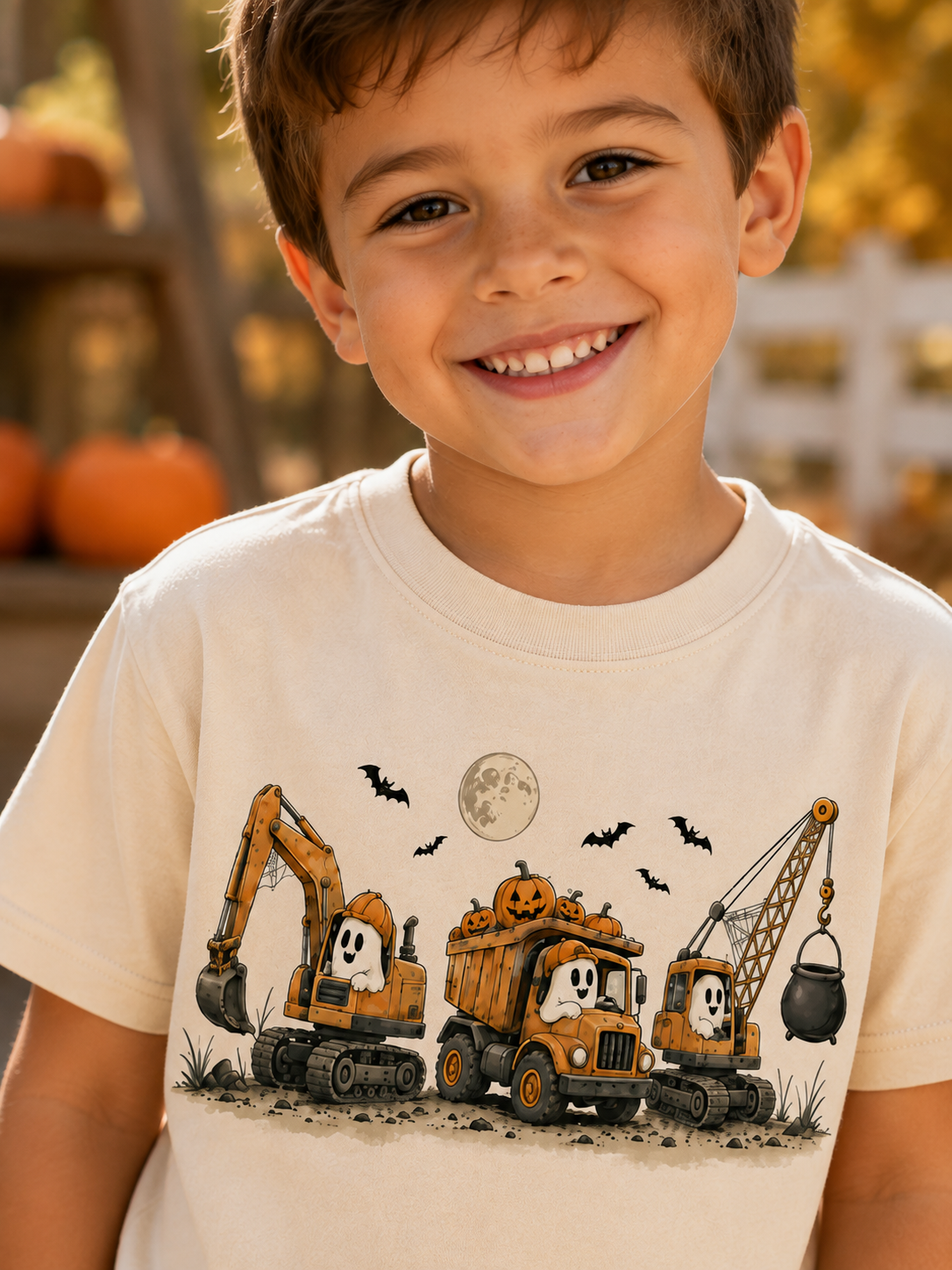 Construction Trucks Youth Tee - Excavator, Bulldozer & Crane Kids Shirt