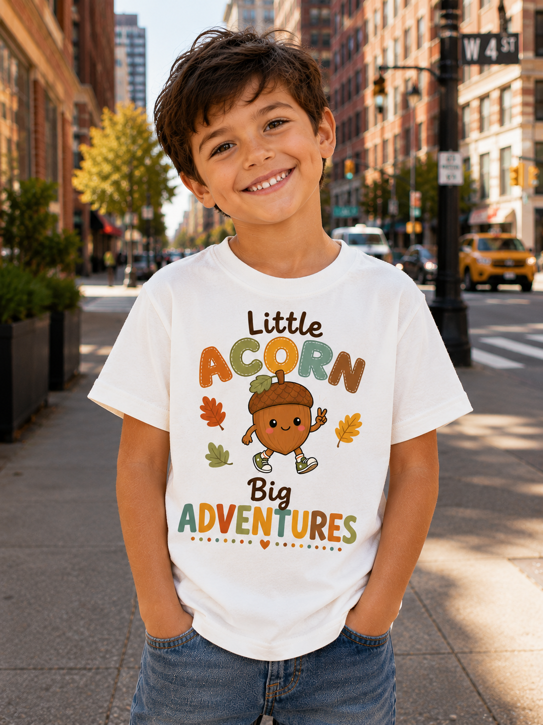 Youth Tee — "Little Acorn, Big Adventures" Fall Kids Shirt