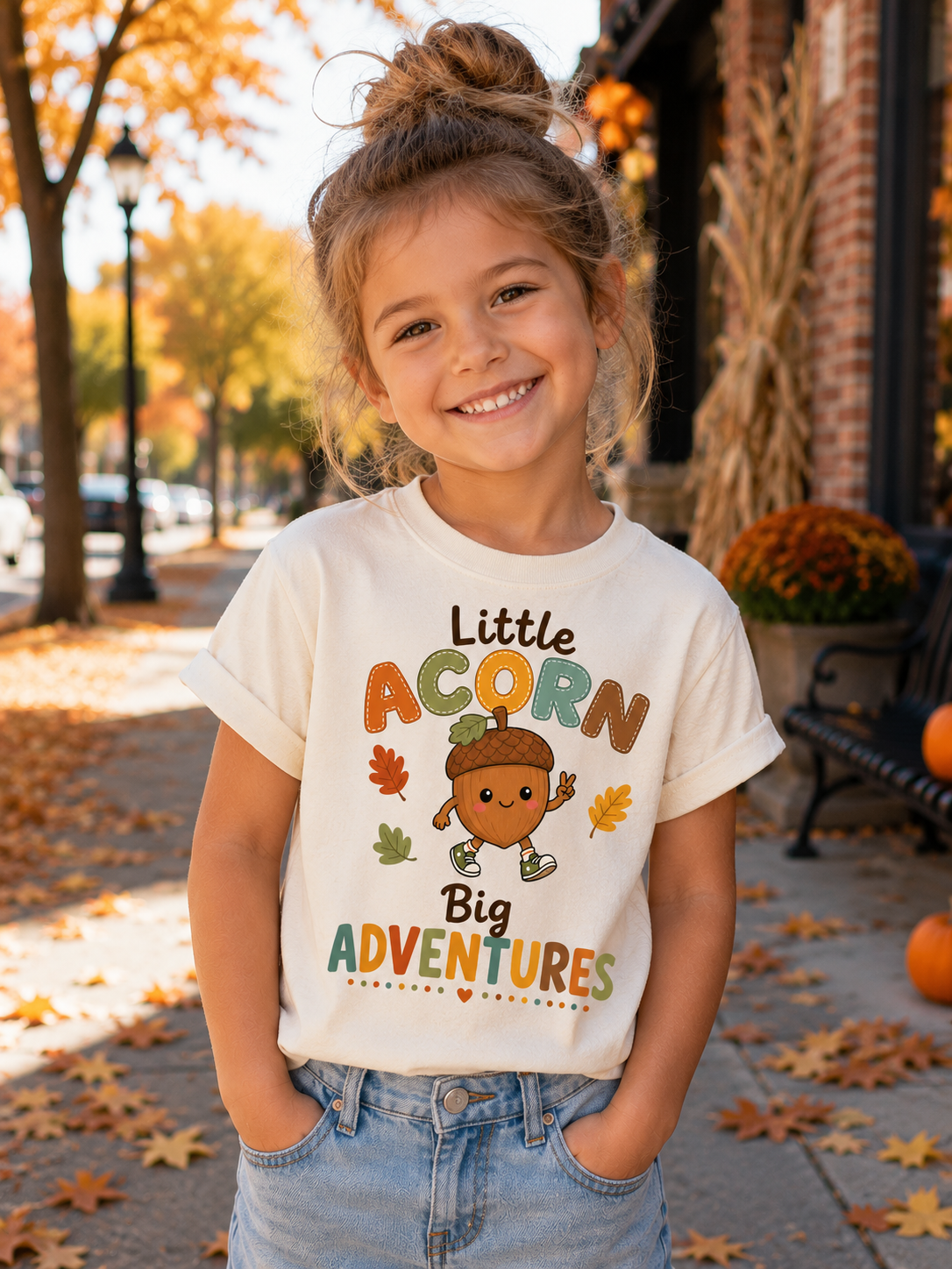 Youth Tee — "Little Acorn, Big Adventures" Fall Kids Shirt