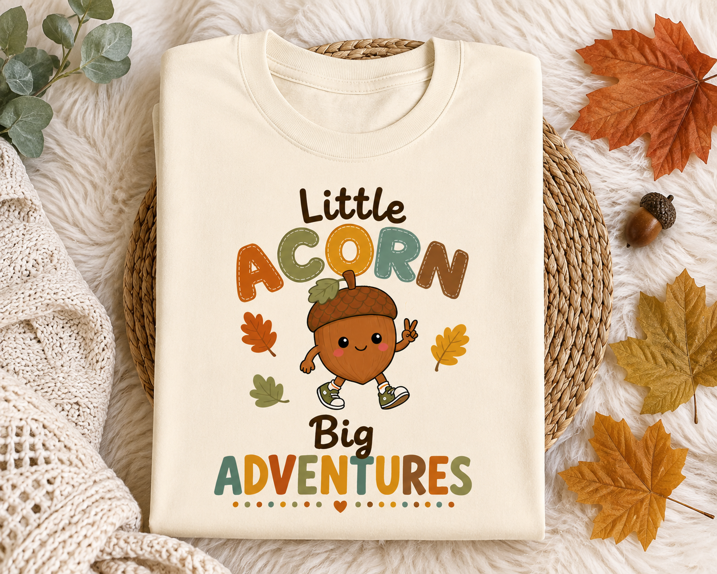 Youth Tee — "Little Acorn, Big Adventures" Fall Kids Shirt