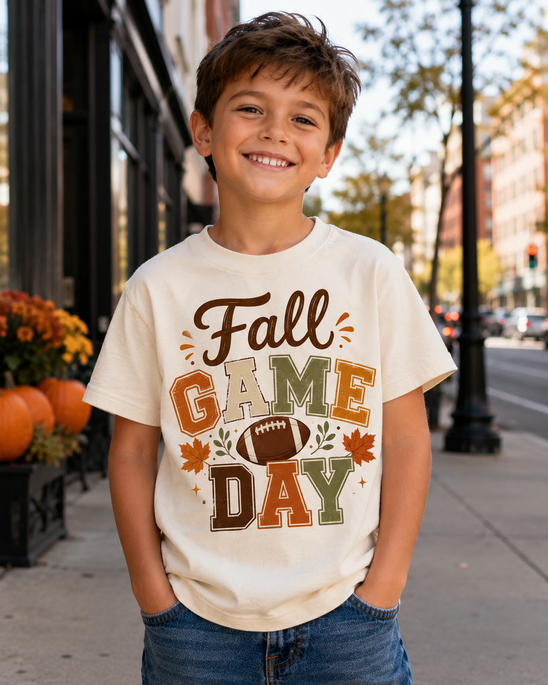 Fall Game Day Youth Tee — Kids Football Autumn Shirt