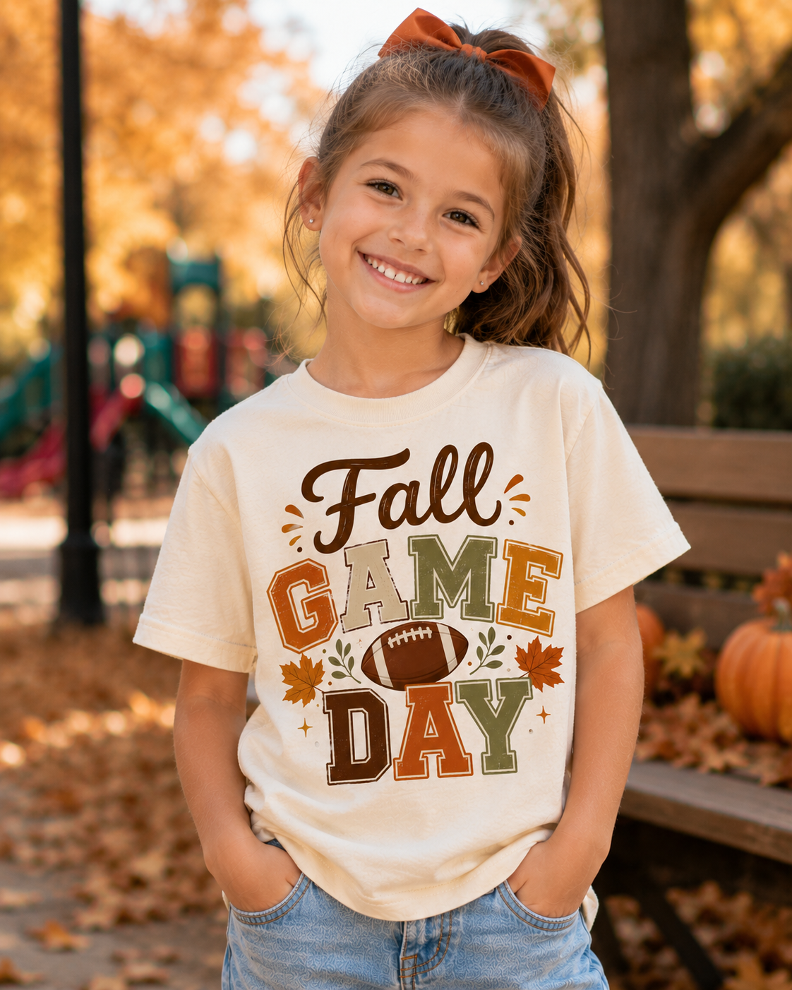 Fall Game Day Youth Tee — Kids Football Autumn Shirt