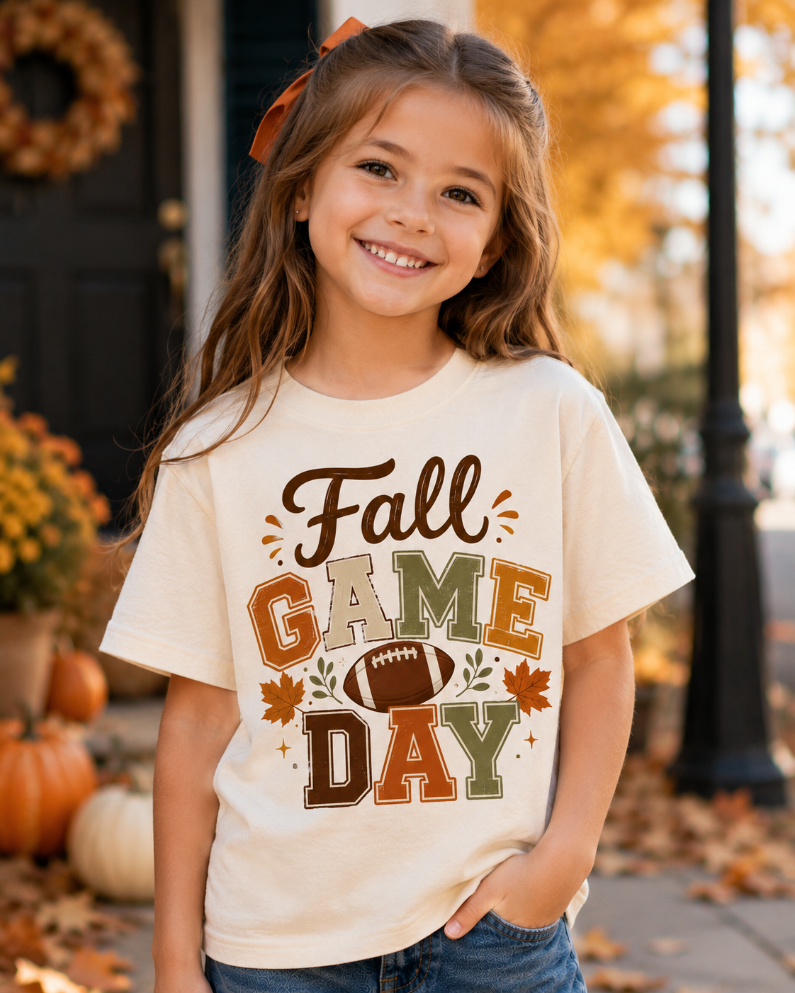 Fall Game Day Youth Tee — Kids Football Autumn Shirt