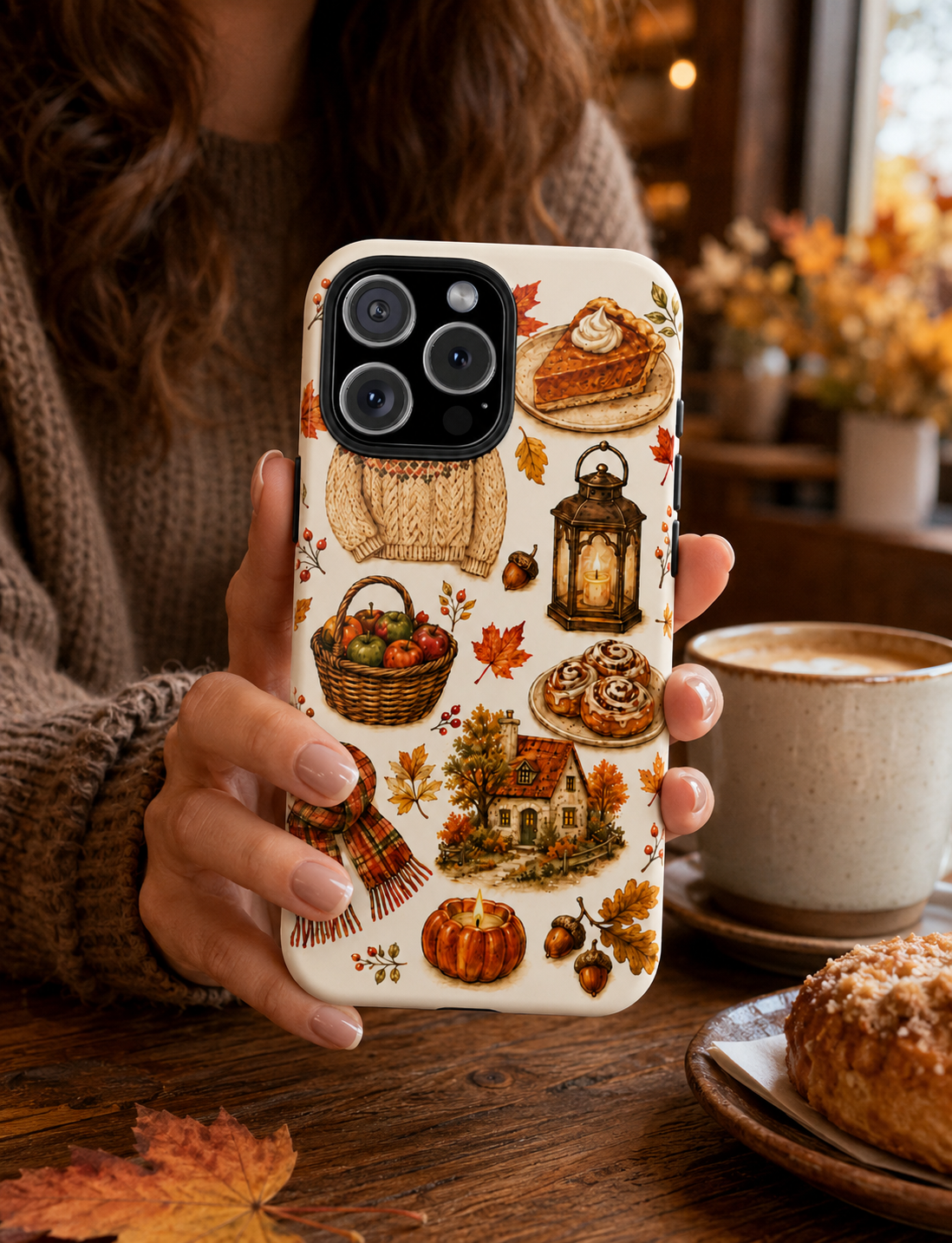 Autumn Cozy Phone Case – Fall Sweater, Pumpkin & Lantern Tough Case