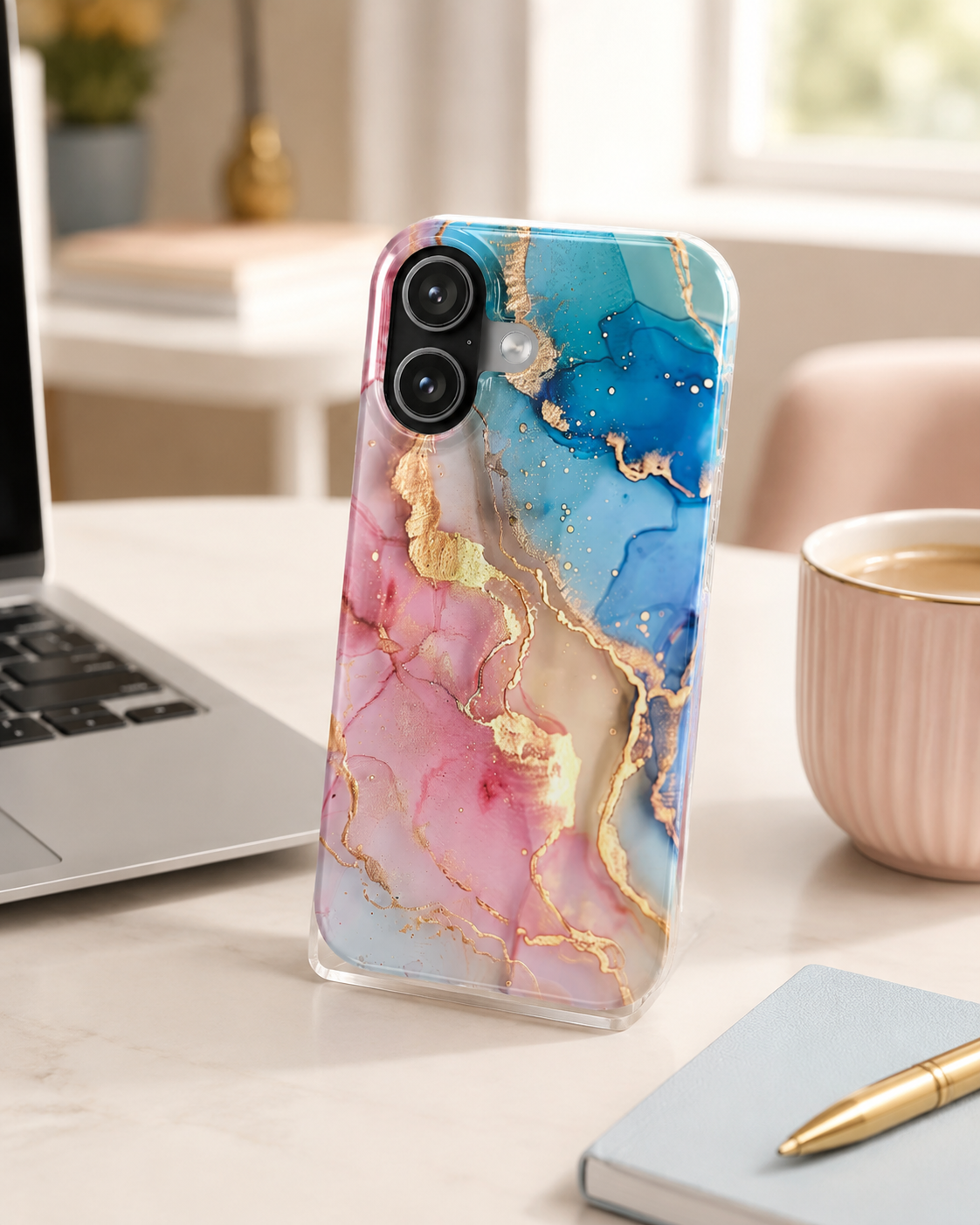 Marble Galaxy Slim Phone Case — Pink & Blue Gold Vein Art