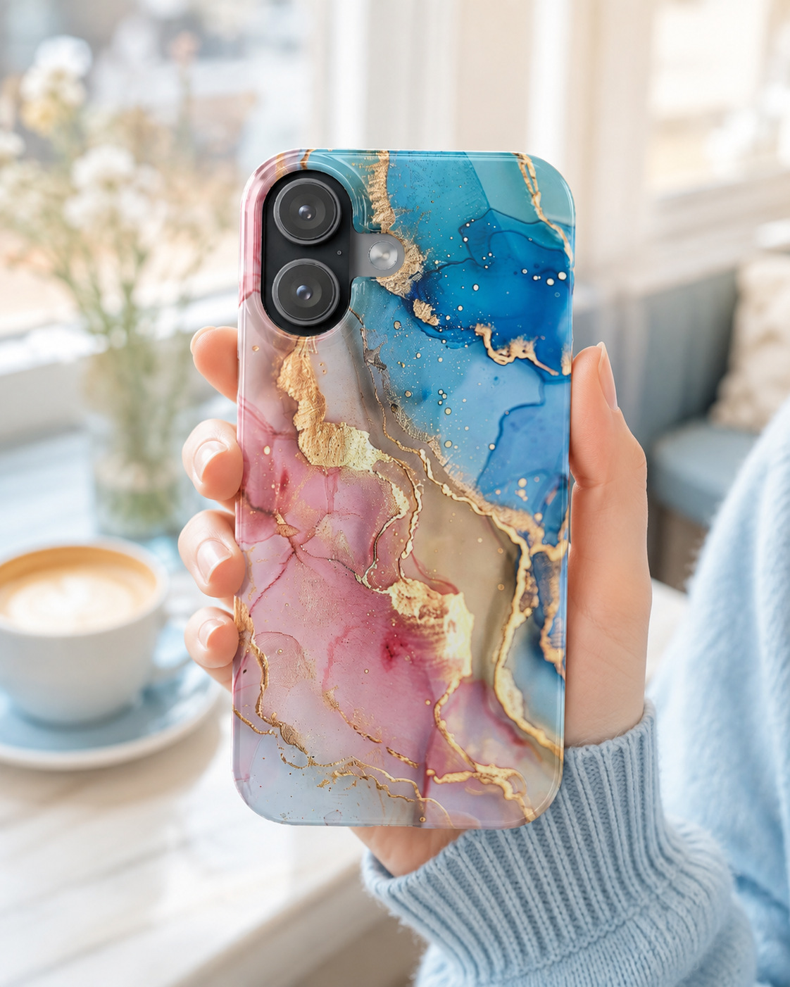 Marble Galaxy Slim Phone Case — Pink & Blue Gold Vein Art