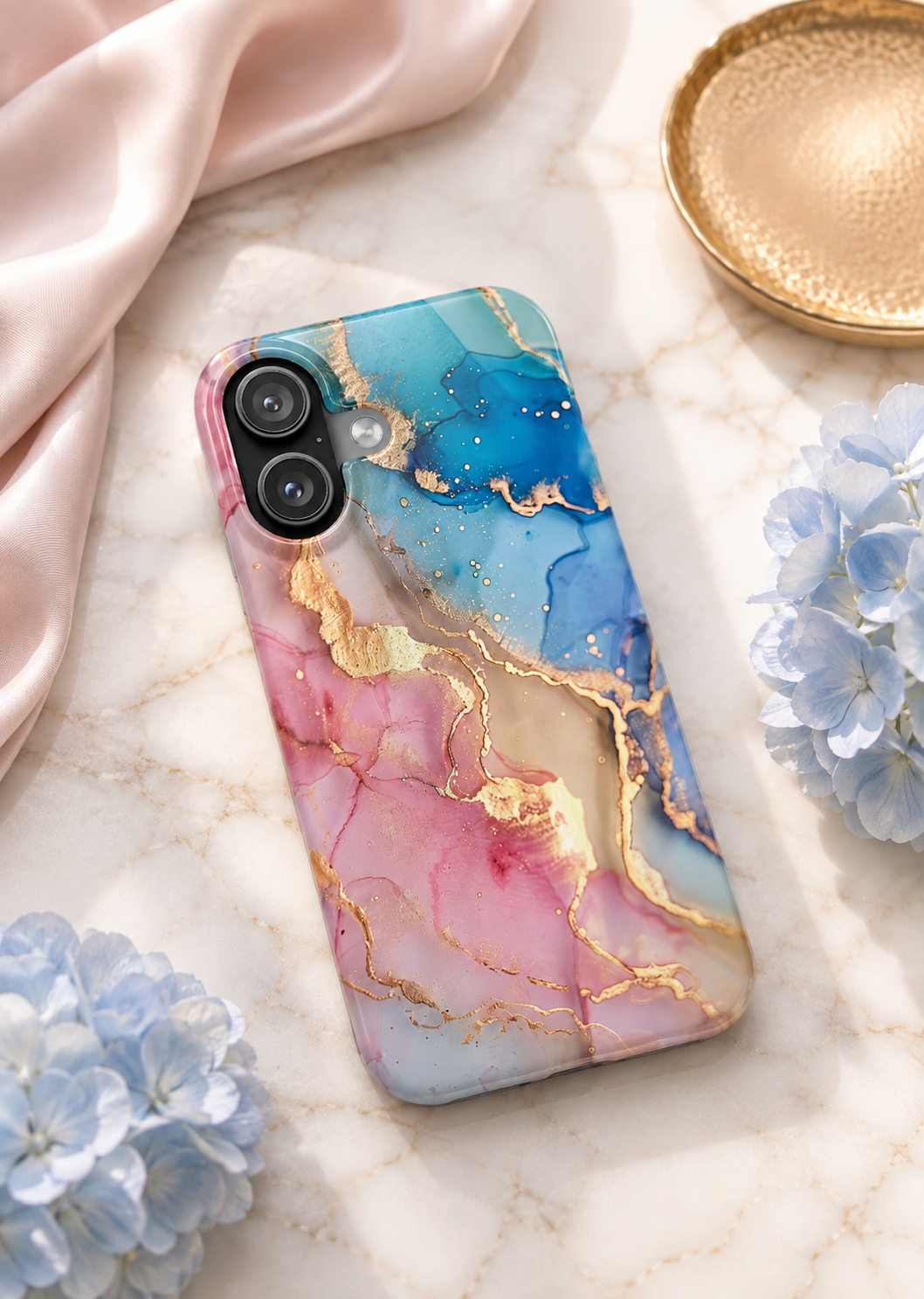 Marble Galaxy Slim Phone Case — Pink & Blue Gold Vein Art