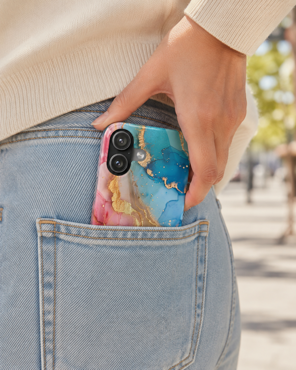 Marble Galaxy Slim Phone Case — Pink & Blue Gold Vein Art