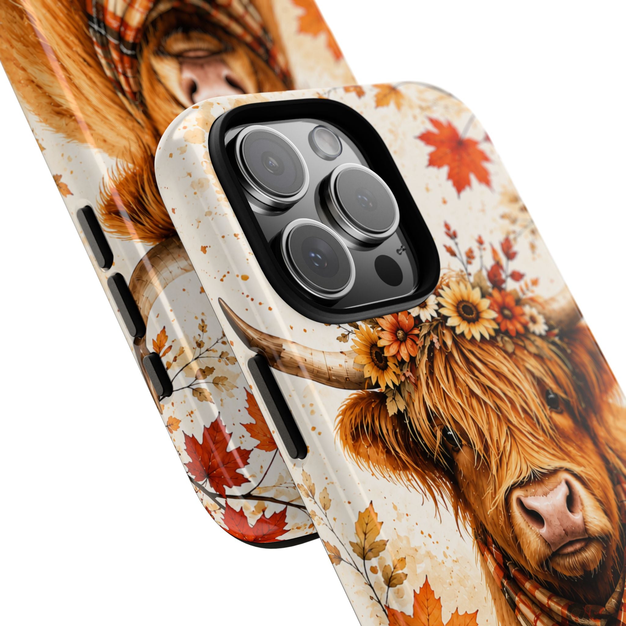 Autumn Highland Cow Phone Case — Fall Pumpkin & Sunflower Tough Case
