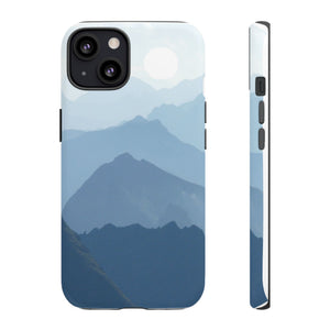 Mountain Sunrise Tough Phone Case — Blue Layered Peaks Protective Cover