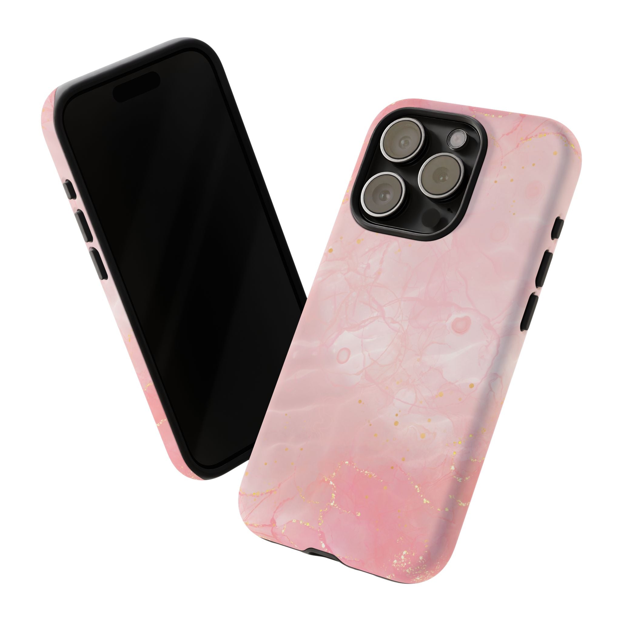 Pink Marble Tough Phone Case — Protective iPhone Cover with Gold Vein Design