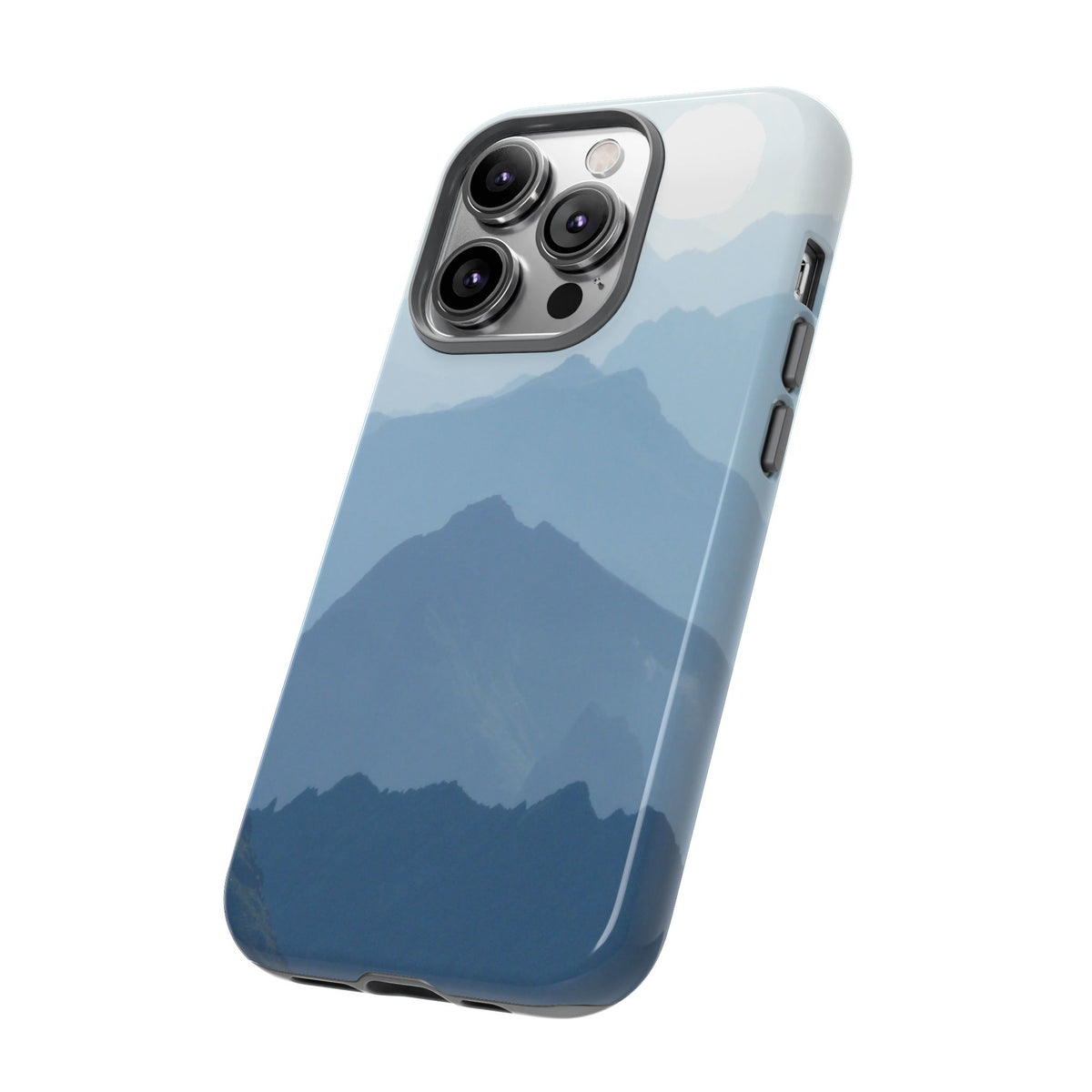 Mountain Sunrise Tough Phone Case — Blue Layered Peaks Protective Cover