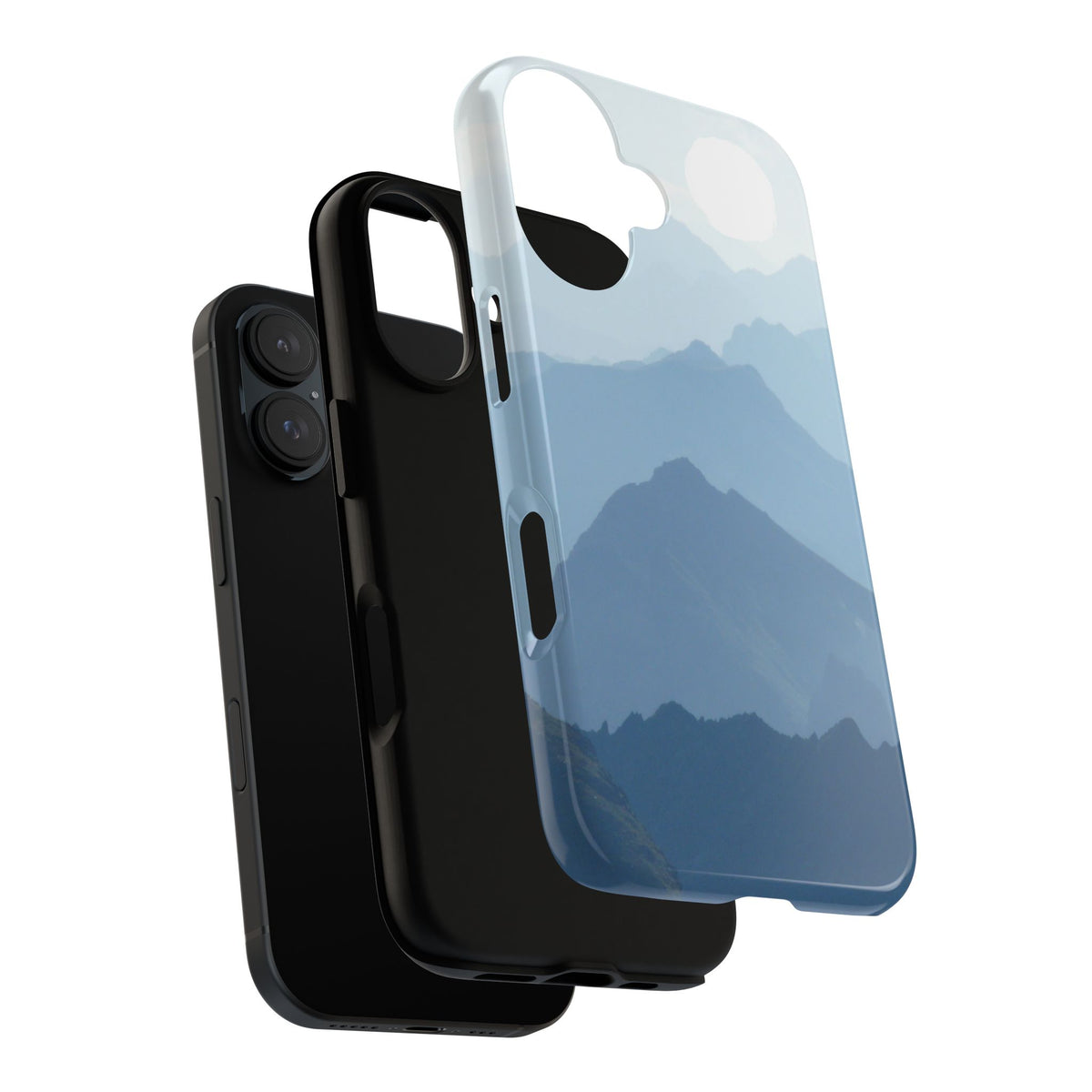 Mountain Sunrise Tough Phone Case — Blue Layered Peaks Protective Cover